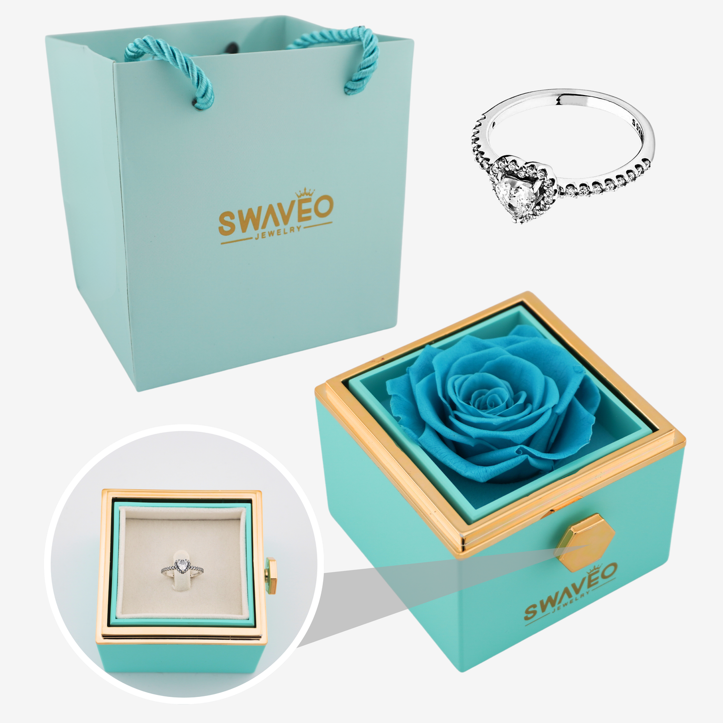 Forever Rose Box - W/ Heart Promise Ring - Swaveo Jewelry