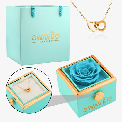 Rotating Forever Rose Box - W/ Engraved Necklace - Swaveo Jewelry