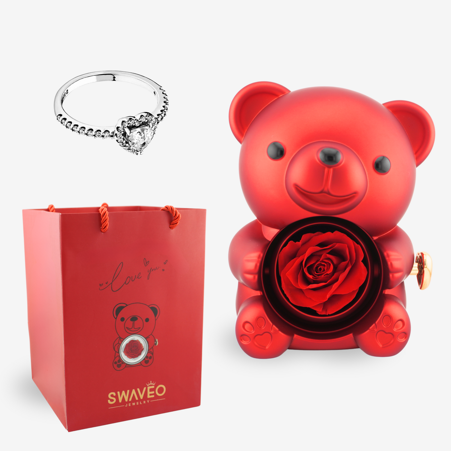 Forever Rose Bear W/ Promise Ring - Swaveo Jewelry