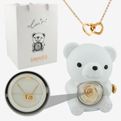 Rose Bear W/ Forever Rose & Heart Necklace - Swaveo Jewelry