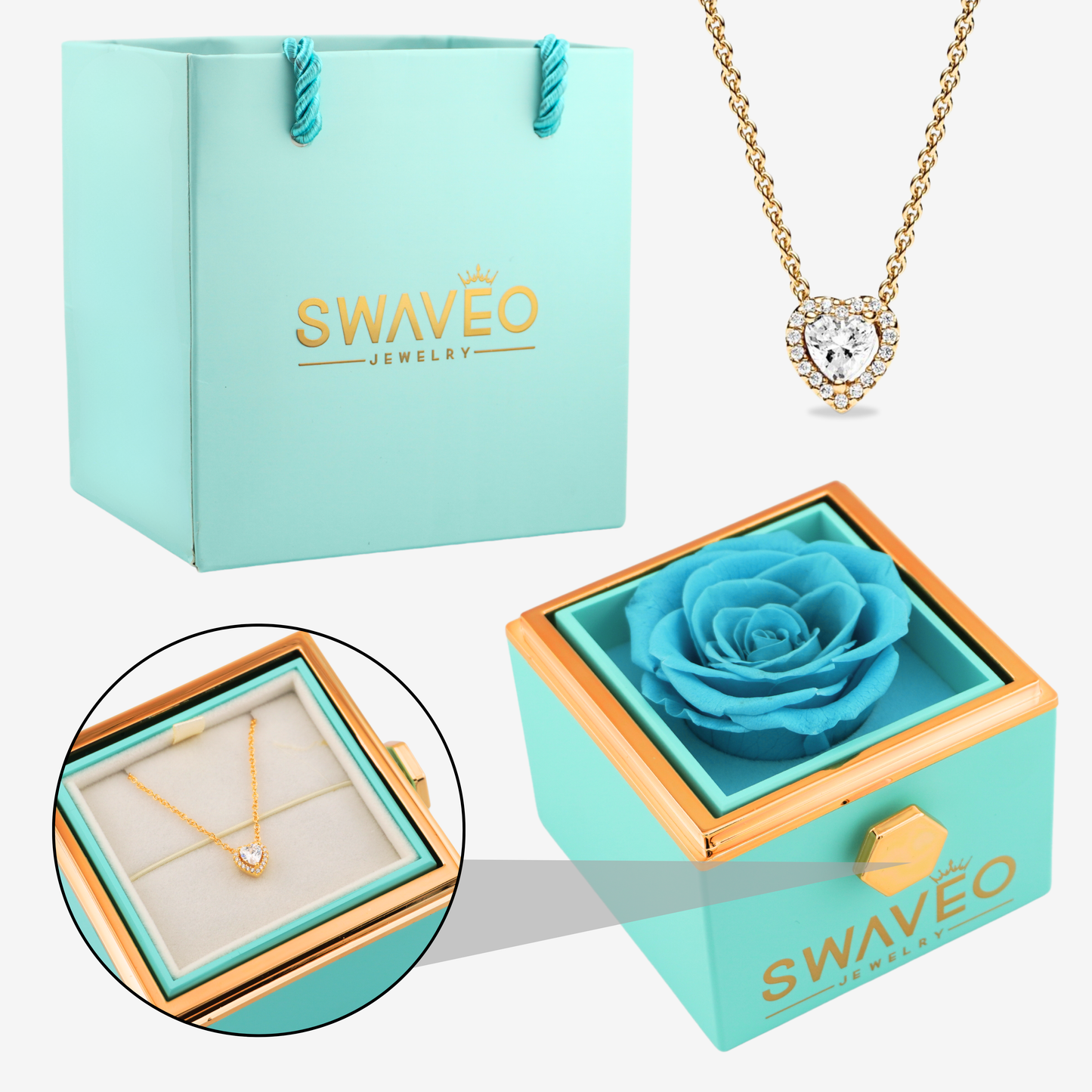 Forever Rose Box W/ Eternal Heart Necklace - Swaveo Jewelry