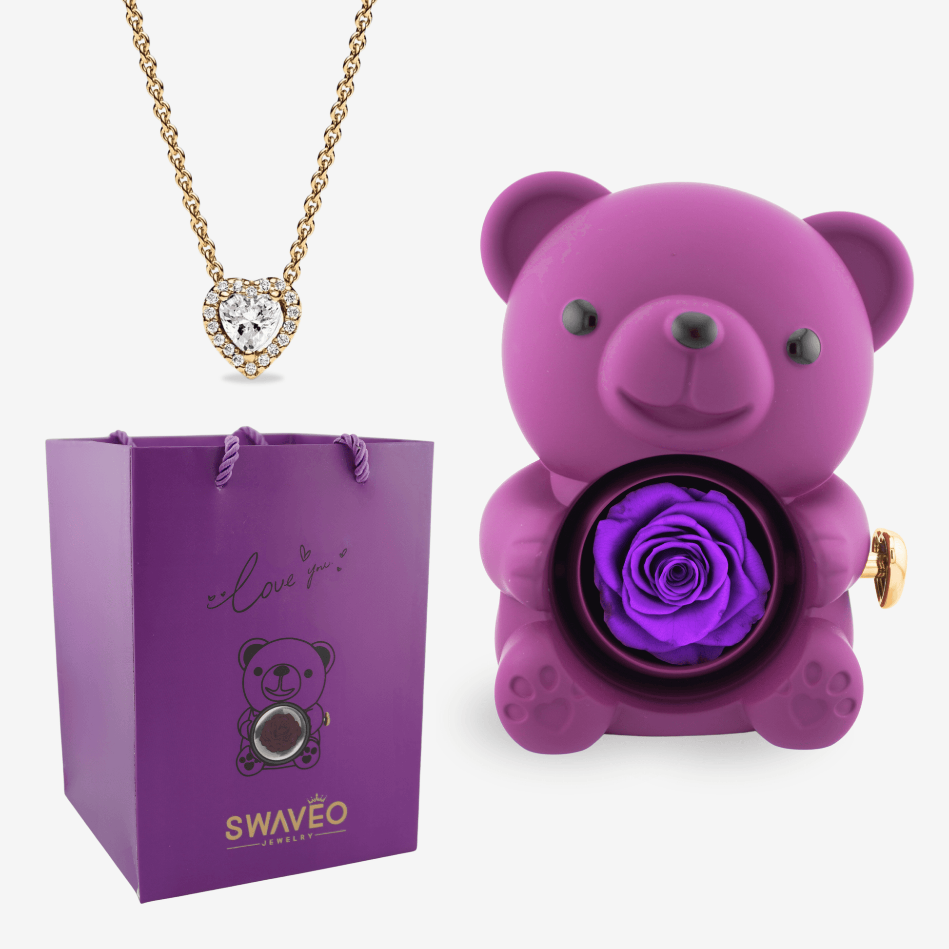 Forever Rose Bear W/ Eternal Heart Necklace - Swaveo Jewelry