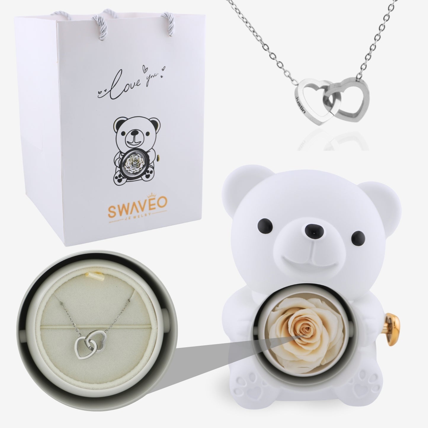 Forever Rose Bear W/ Engraved Necklace