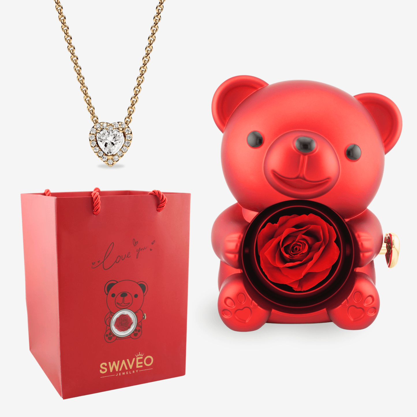 Forever Rose Bear W/ Eternal Heart Necklace - Swaveo Jewelry