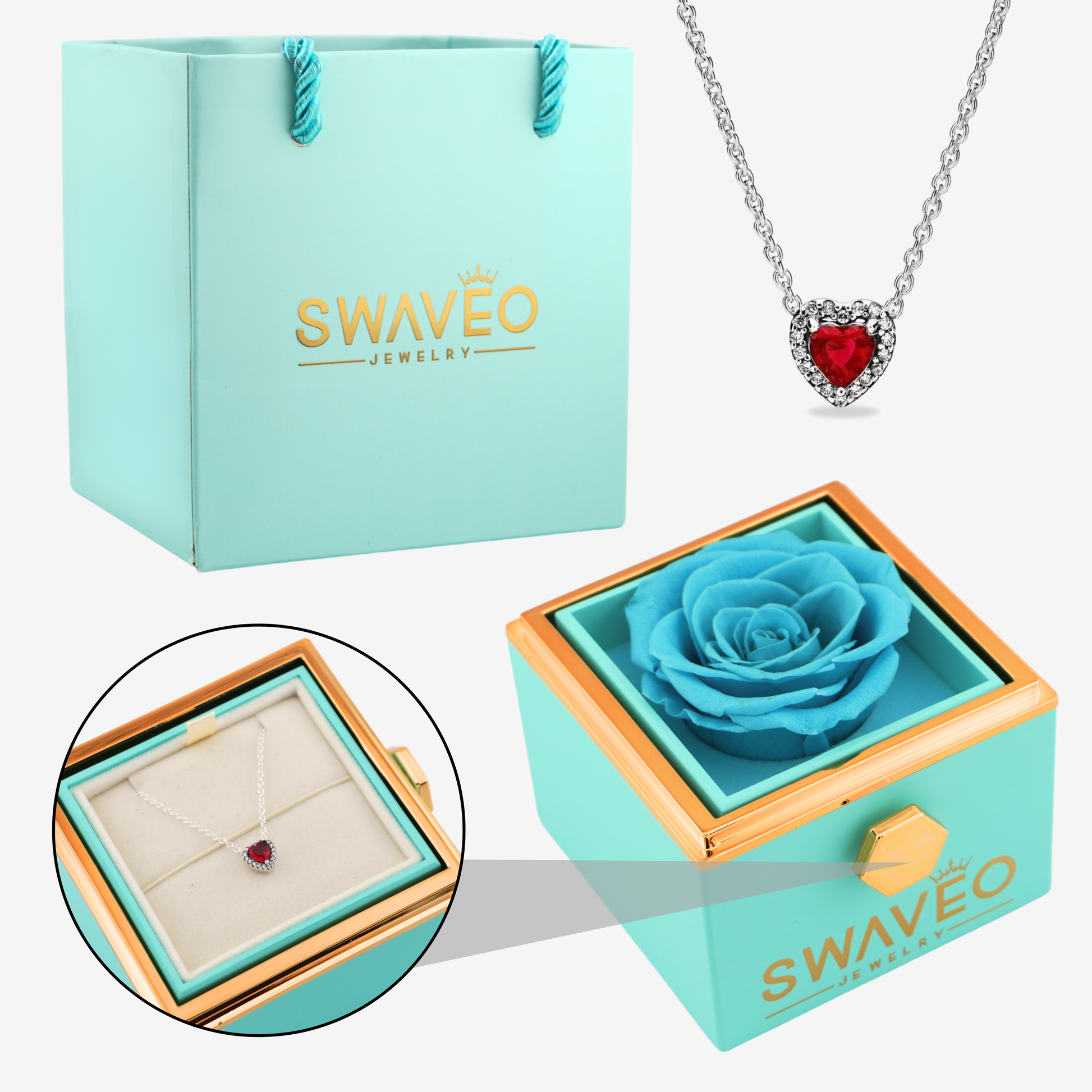 Forever Rose Box W/ Eternal Heart Necklace - Swaveo Jewelry