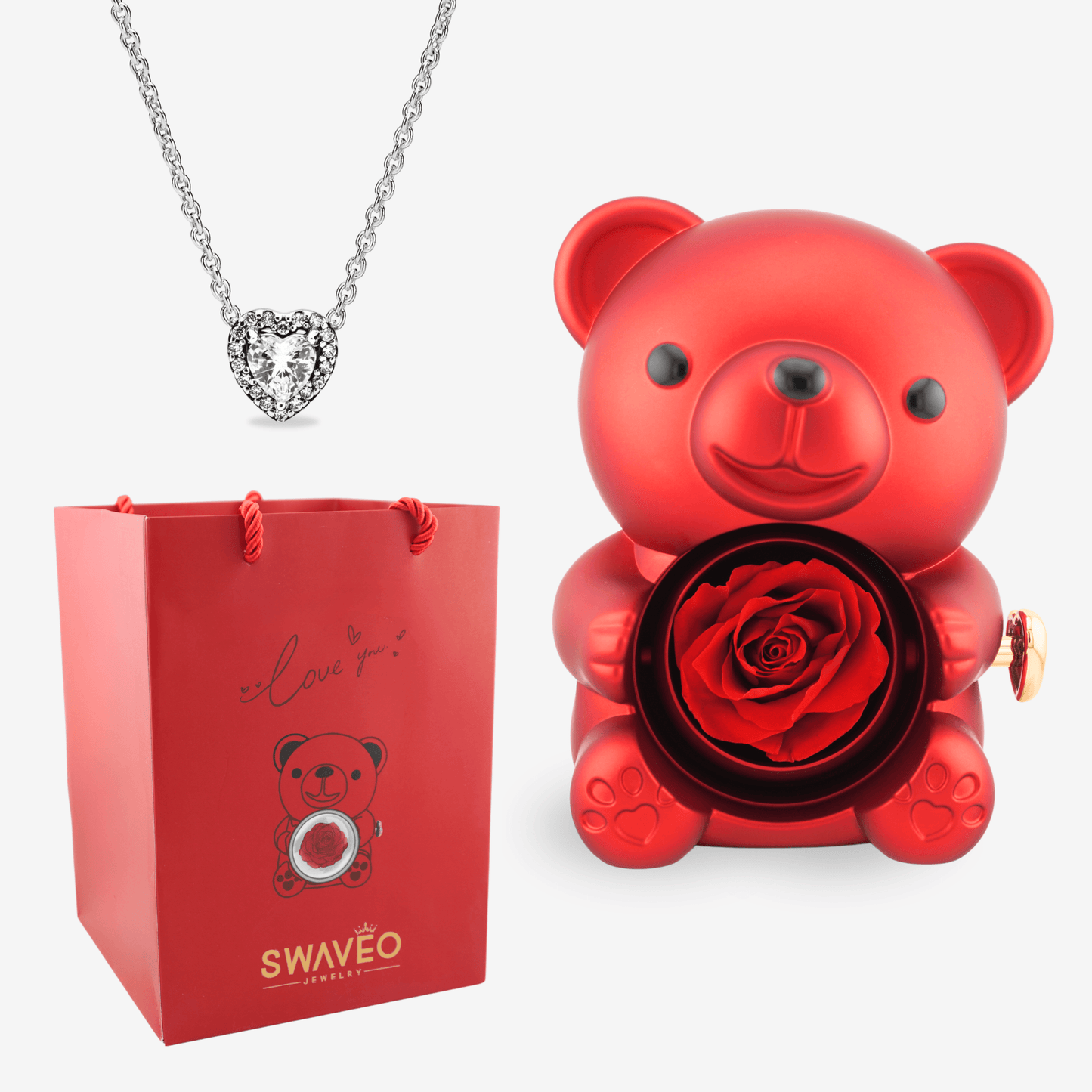 Forever Rose Bear W/ Eternal Heart Necklace - Swaveo Jewelry