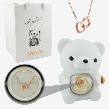 Rose Bear W/ Forever Rose & Heart Necklace - Swaveo Jewelry