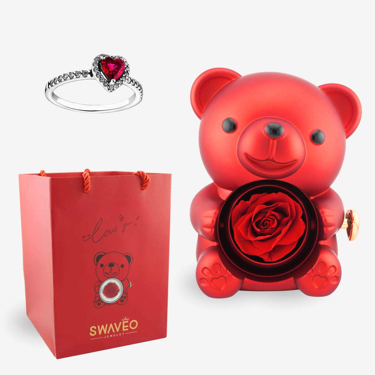 Forever Rose Bear W/ Promise Ring - Swaveo Jewelry