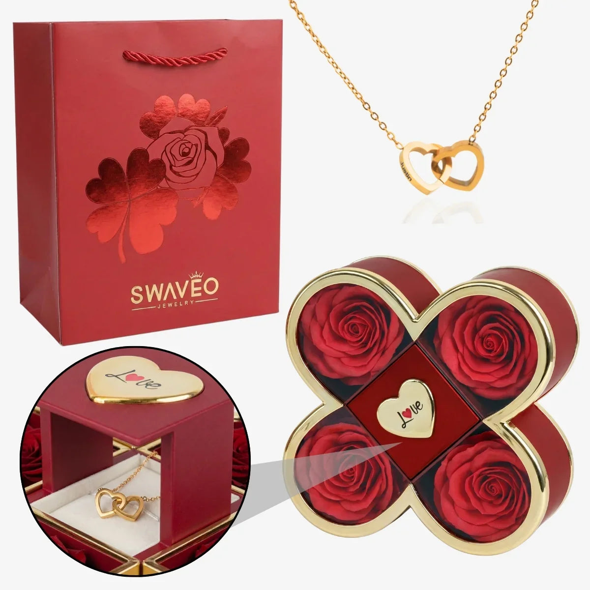 Boîte Signature Rose avec Collier Gravé