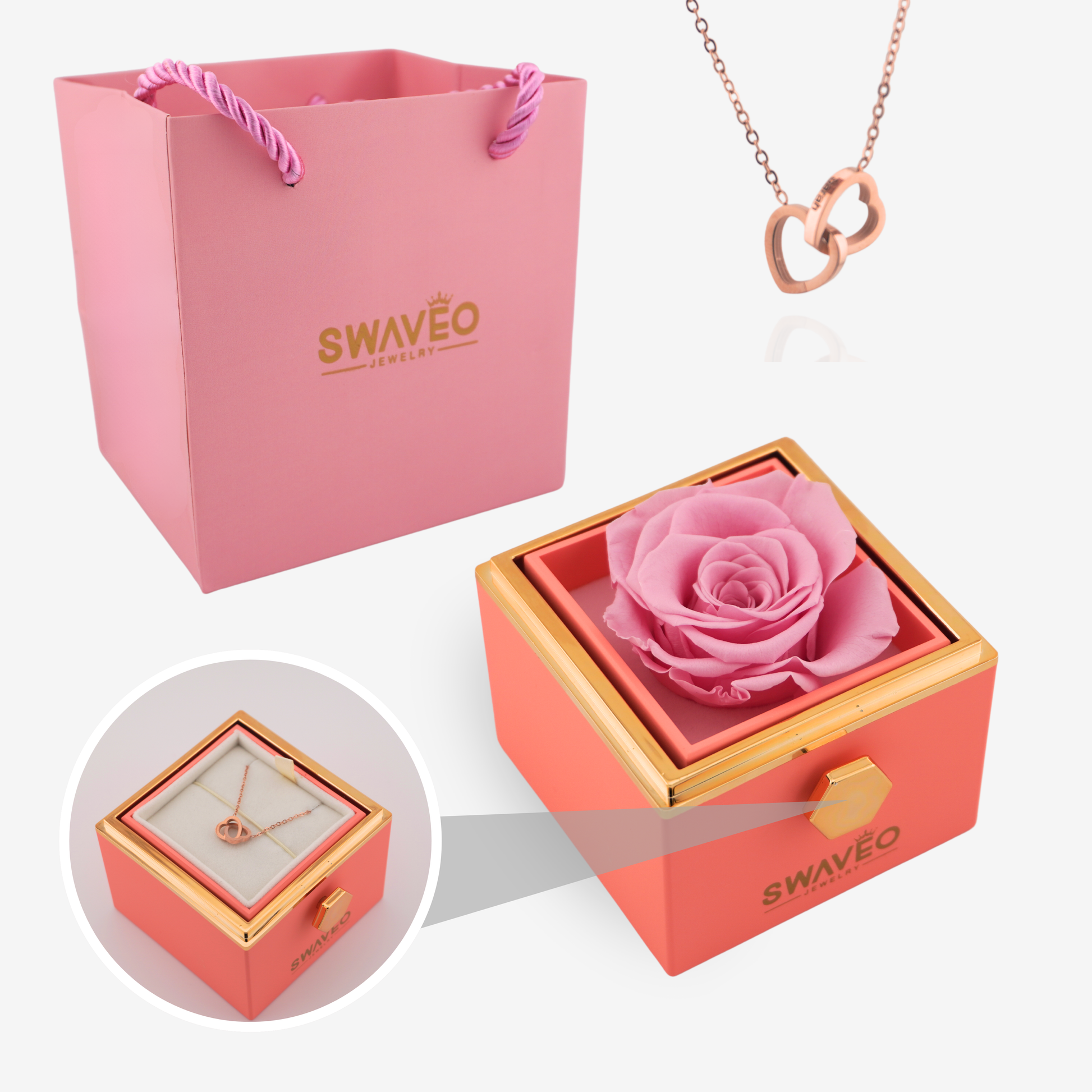 Forever Rose Box - W/ Engraved Heart Necklace - Swaveo Jewelry