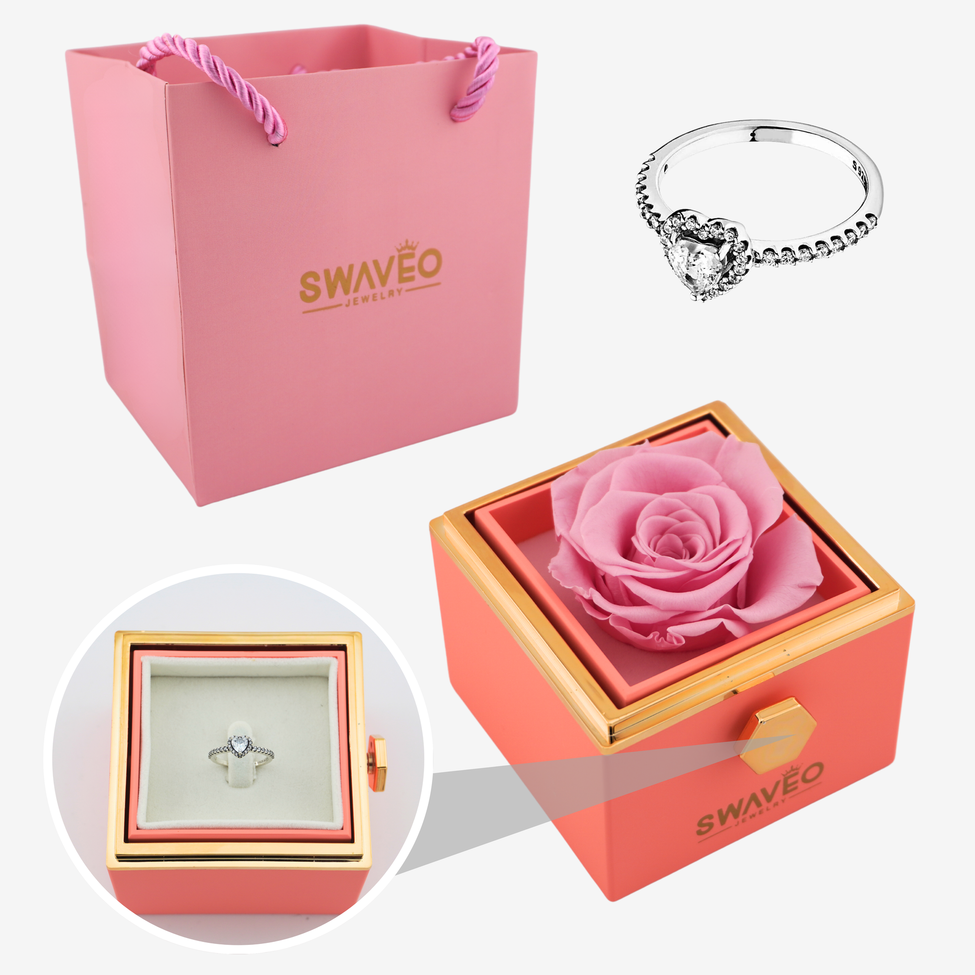 Forever Rose Box - W/ Heart Promise Ring - Swaveo Jewelry