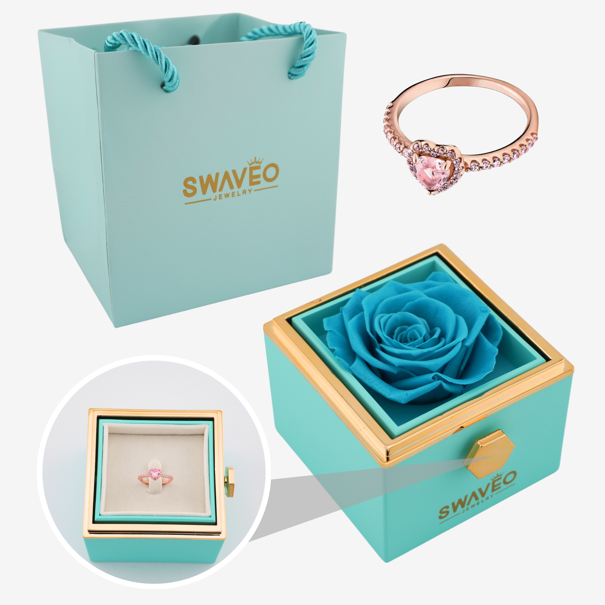 Forever Rose Box - W/ Heart Promise Ring - Swaveo Jewelry