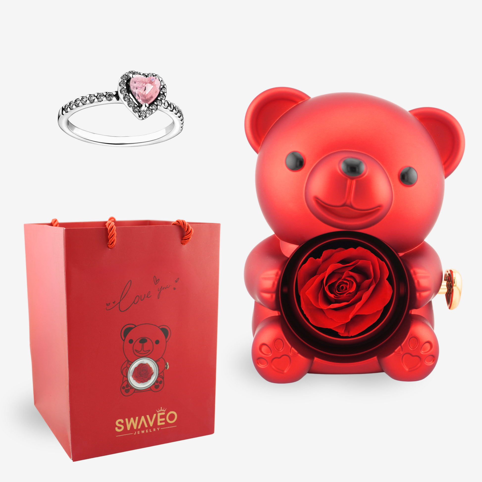 Forever Rose Bear W/ Promise Ring - Swaveo Jewelry