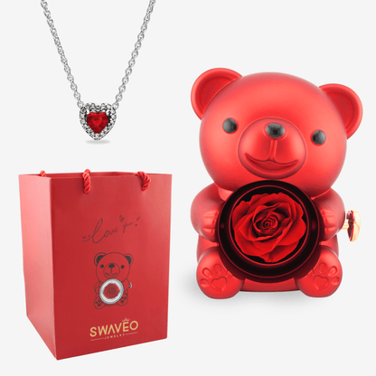 Forever Rose Bear W/ Eternal Heart Necklace - Swaveo Jewelry