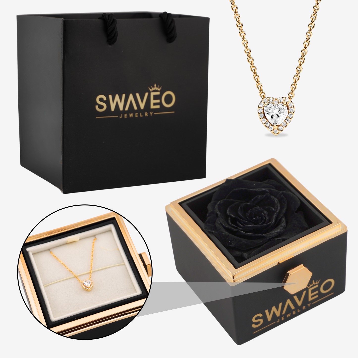 Forever Rose Box W/ Eternal Heart Necklace - Swaveo Jewelry