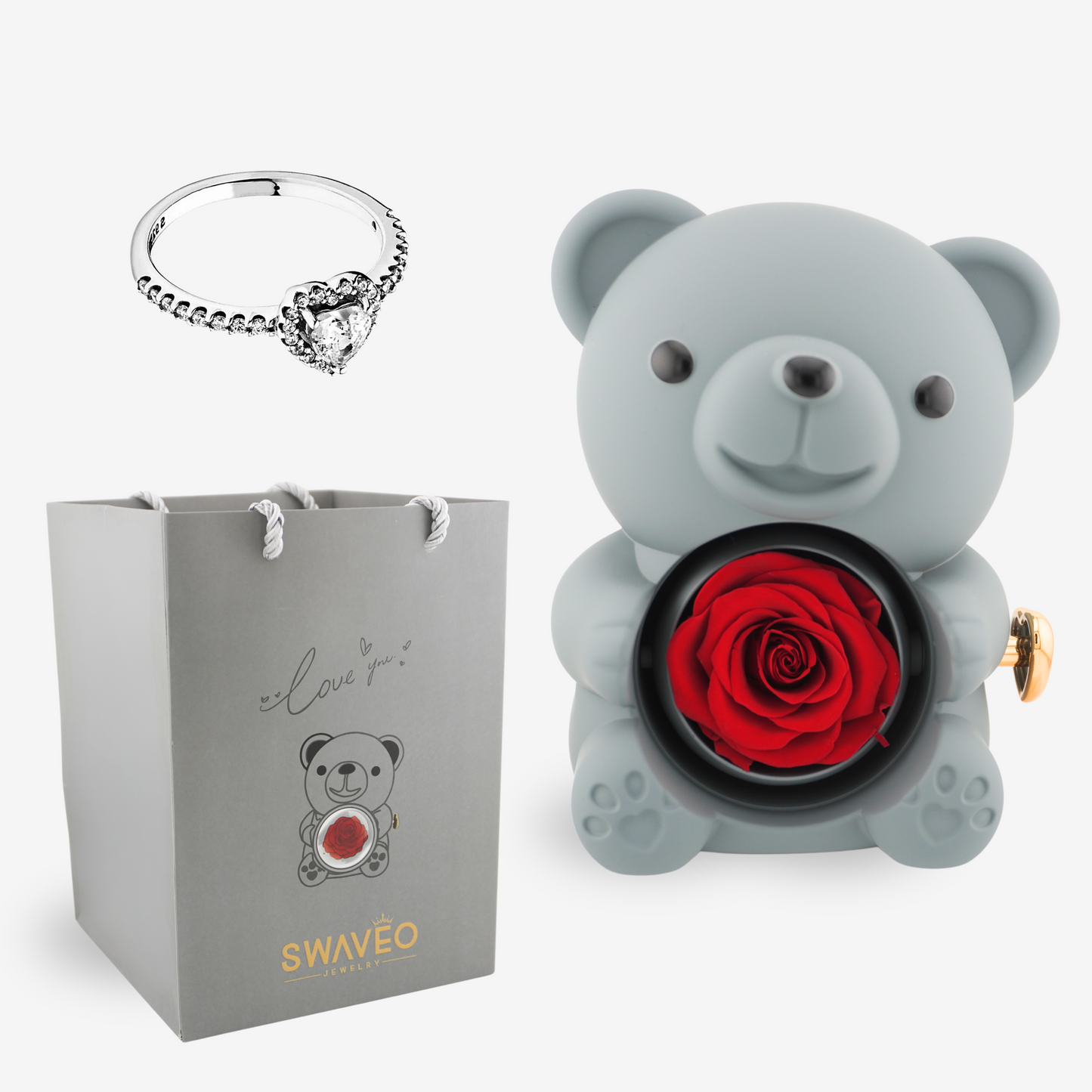 Forever Rose Bear W/ Promise Ring - Swaveo Jewelry