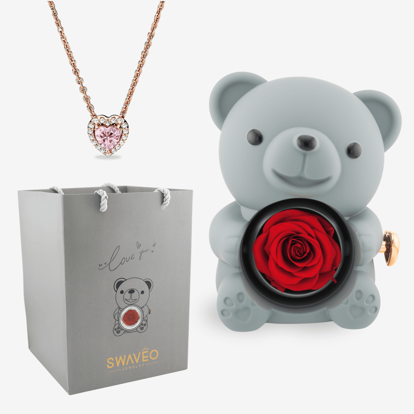 Forever Rose Bear W/ Eternal Heart Necklace - Swaveo Jewelry