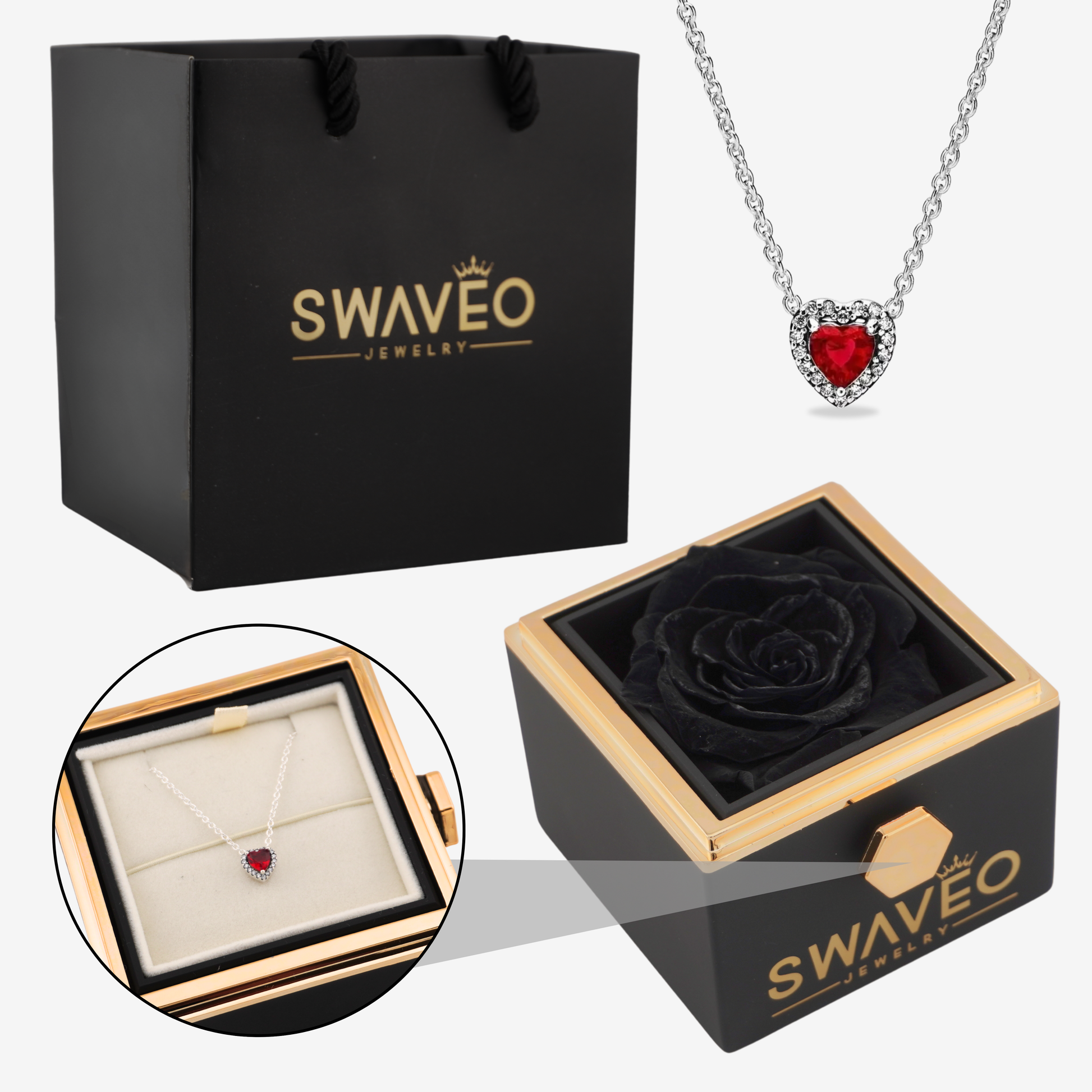 Forever Rose Box W/ Eternal Heart Necklace - Swaveo Jewelry