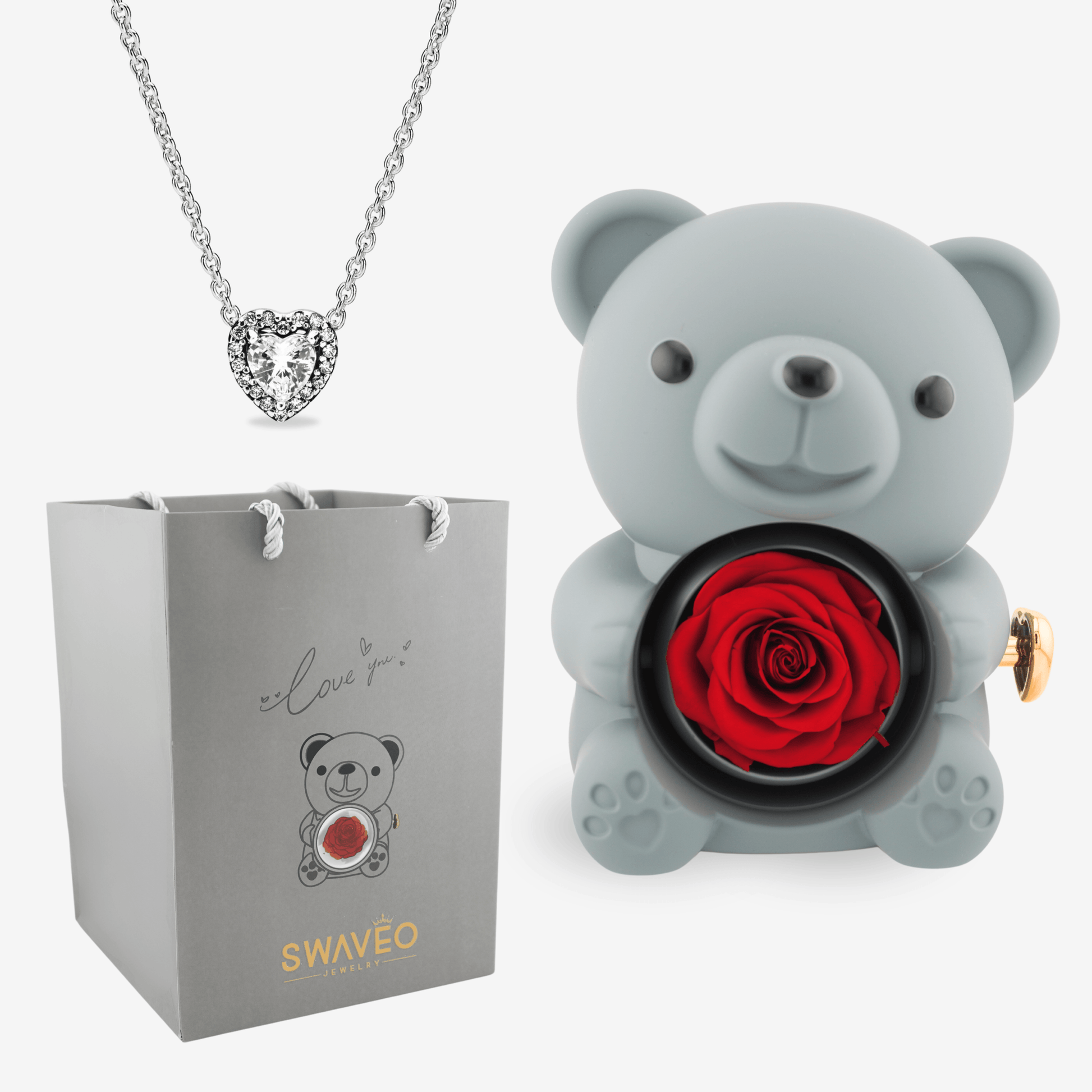 Forever Rose Bear W/ Eternal Heart Necklace - Swaveo Jewelry