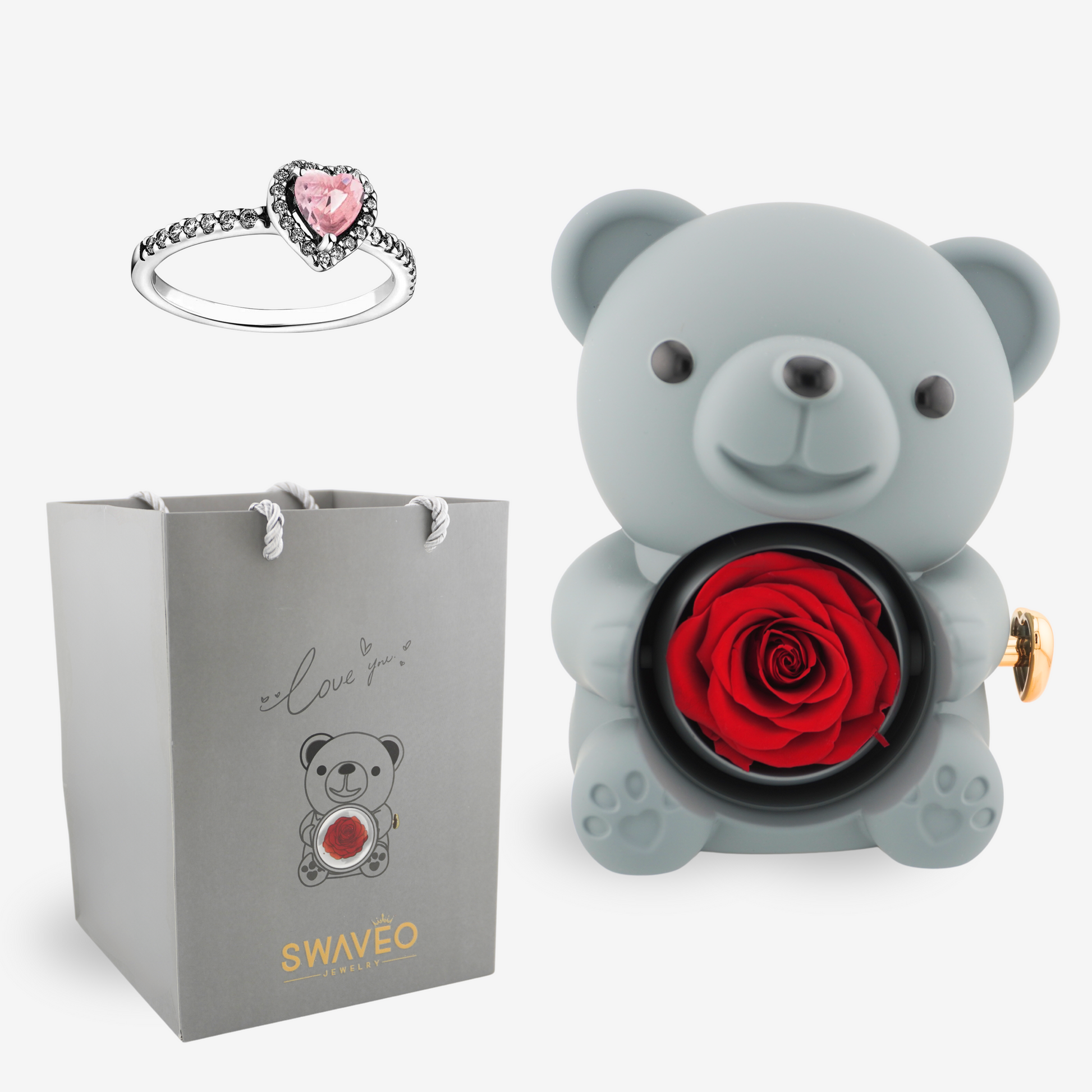 Forever Rose Bear W/ Promise Ring - Swaveo Jewelry