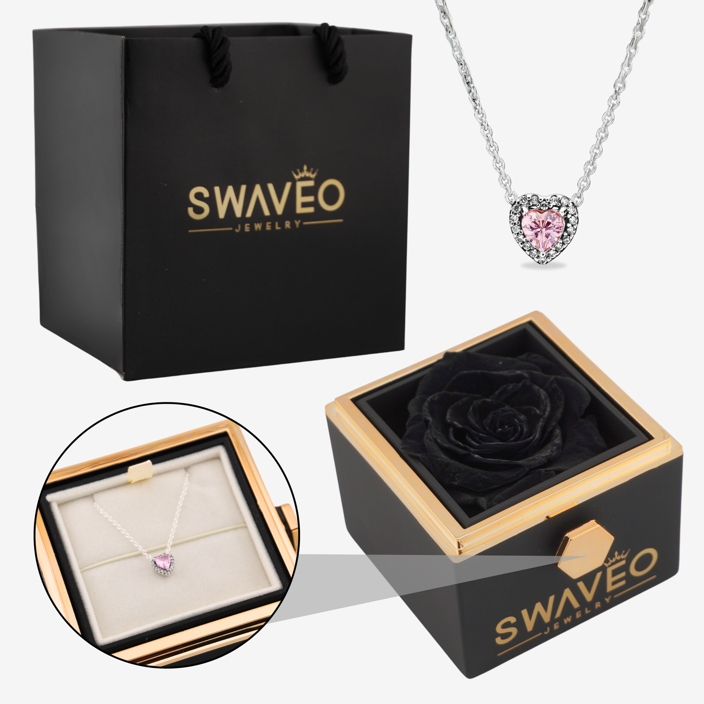 Forever Rose Box W/ Eternal Heart Necklace - Swaveo Jewelry