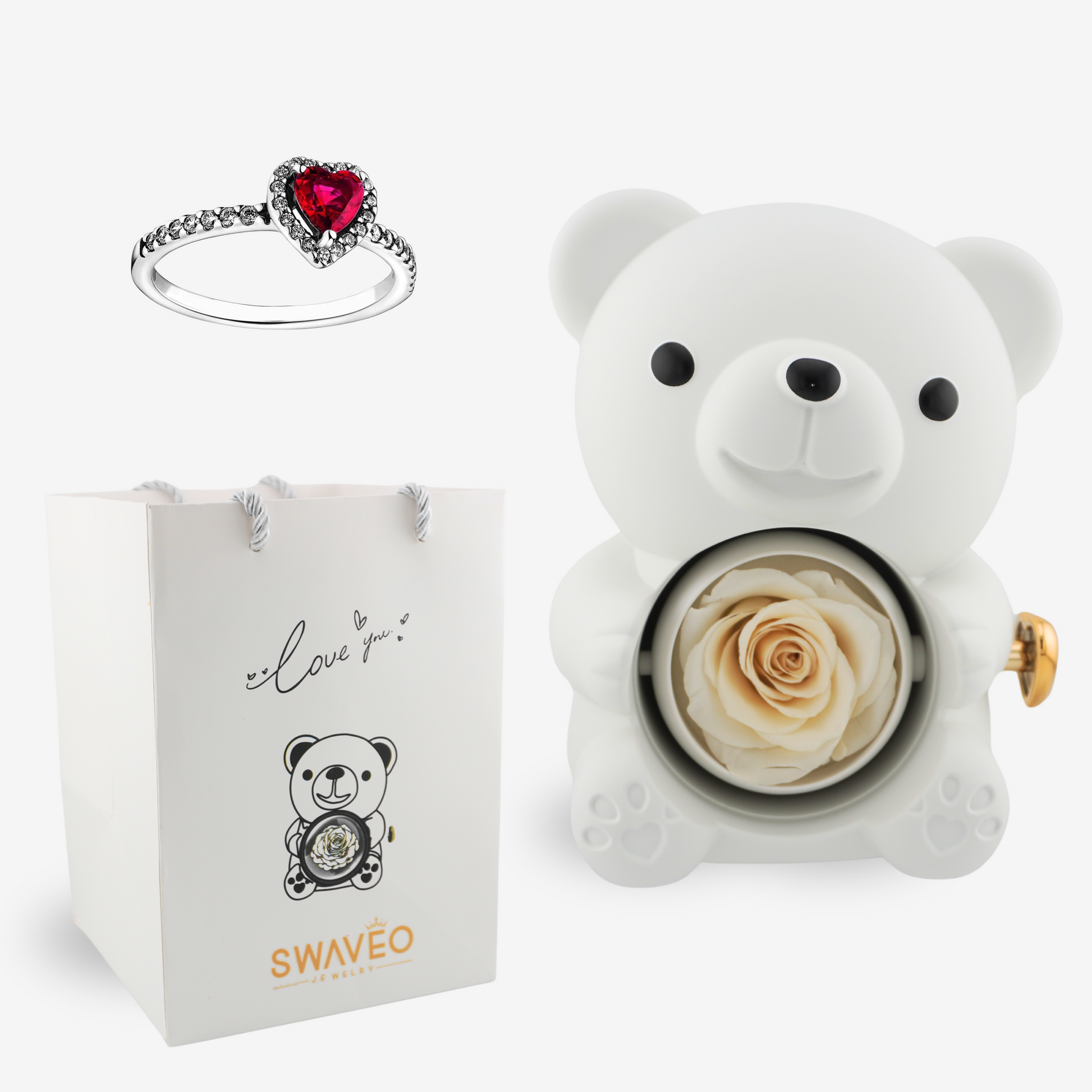 Forever Rose Bear W/ Promise Ring - Swaveo Jewelry