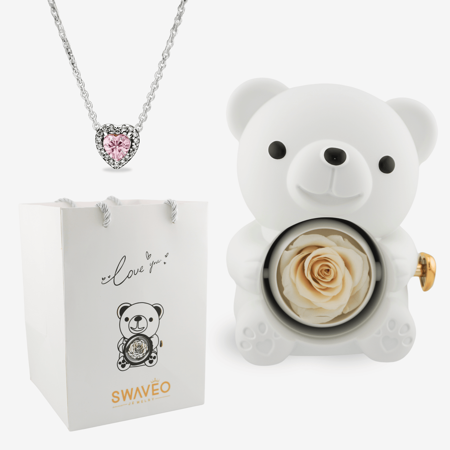 Forever Rose Bear W/ Eternal Heart Necklace - Swaveo Jewelry