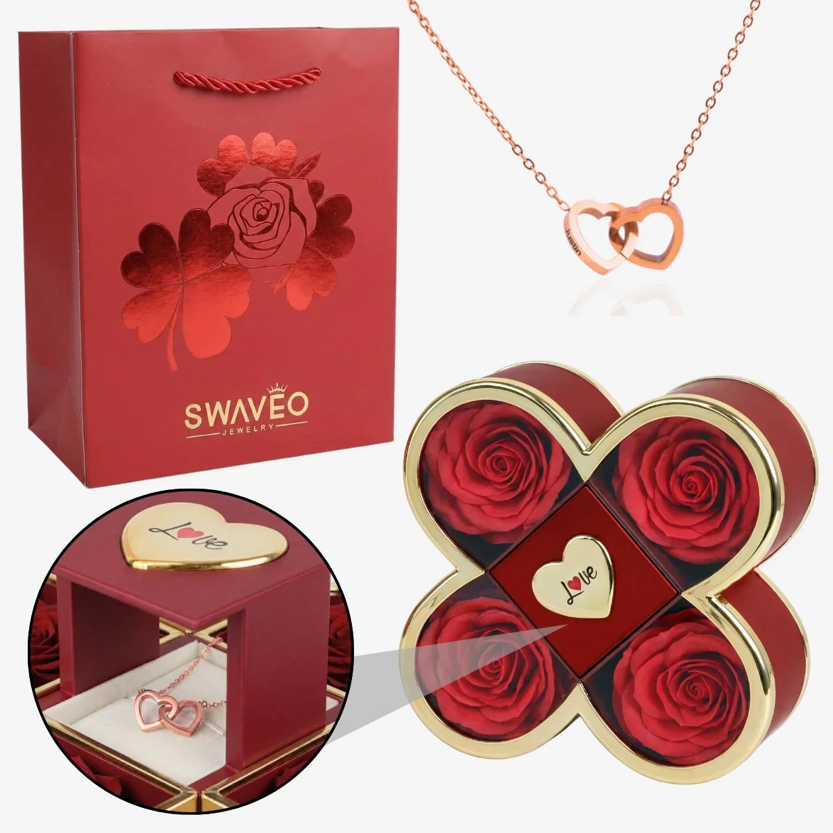 Boîte Signature Rose avec Collier Gravé