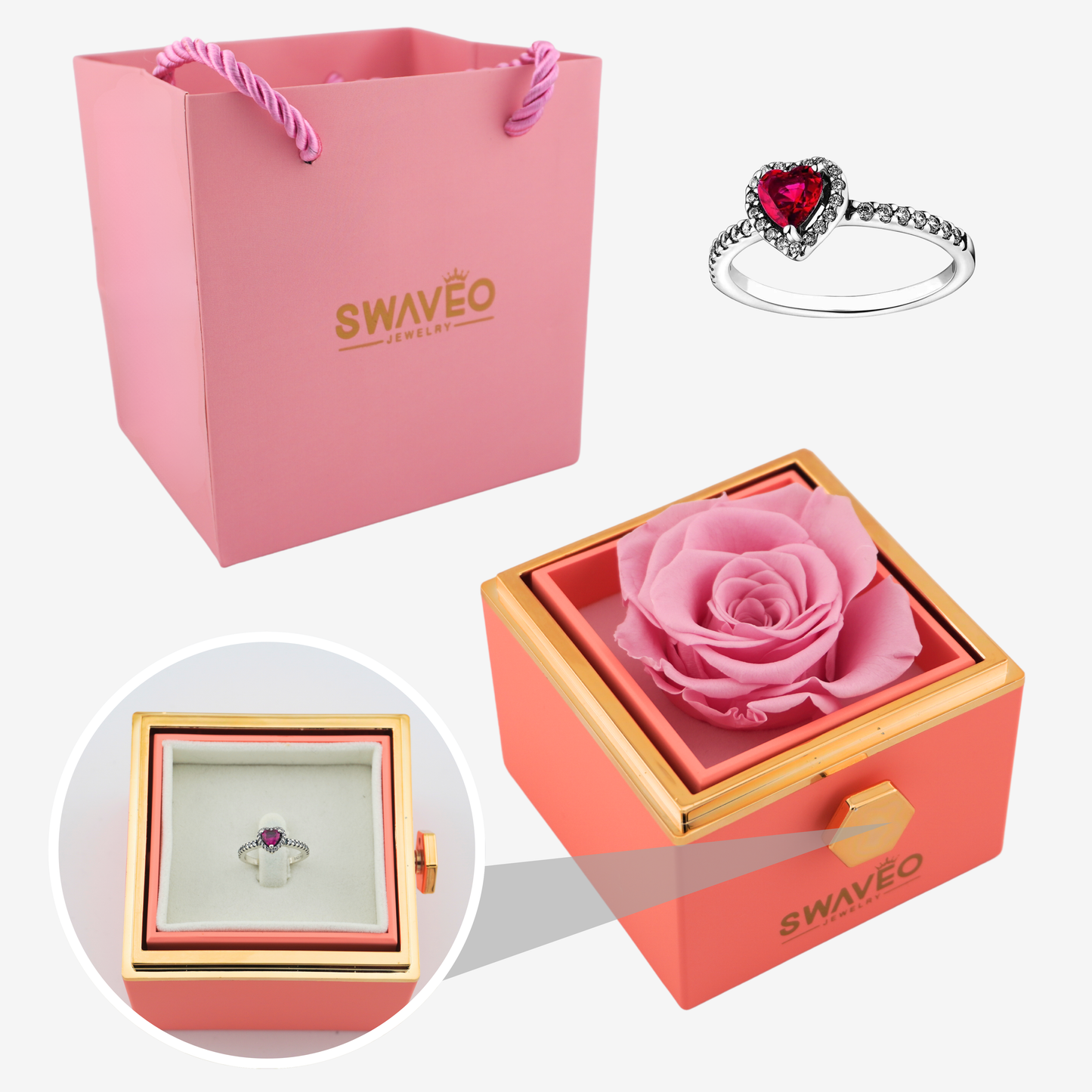 Forever Rose Box - W/ Heart Promise Ring - Swaveo Jewelry