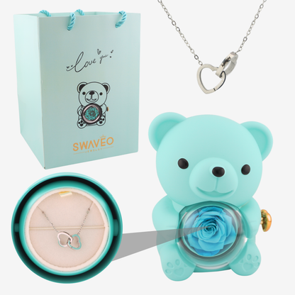 Rose Bear W/ Forever Rose & Heart Necklace - Swaveo Jewelry