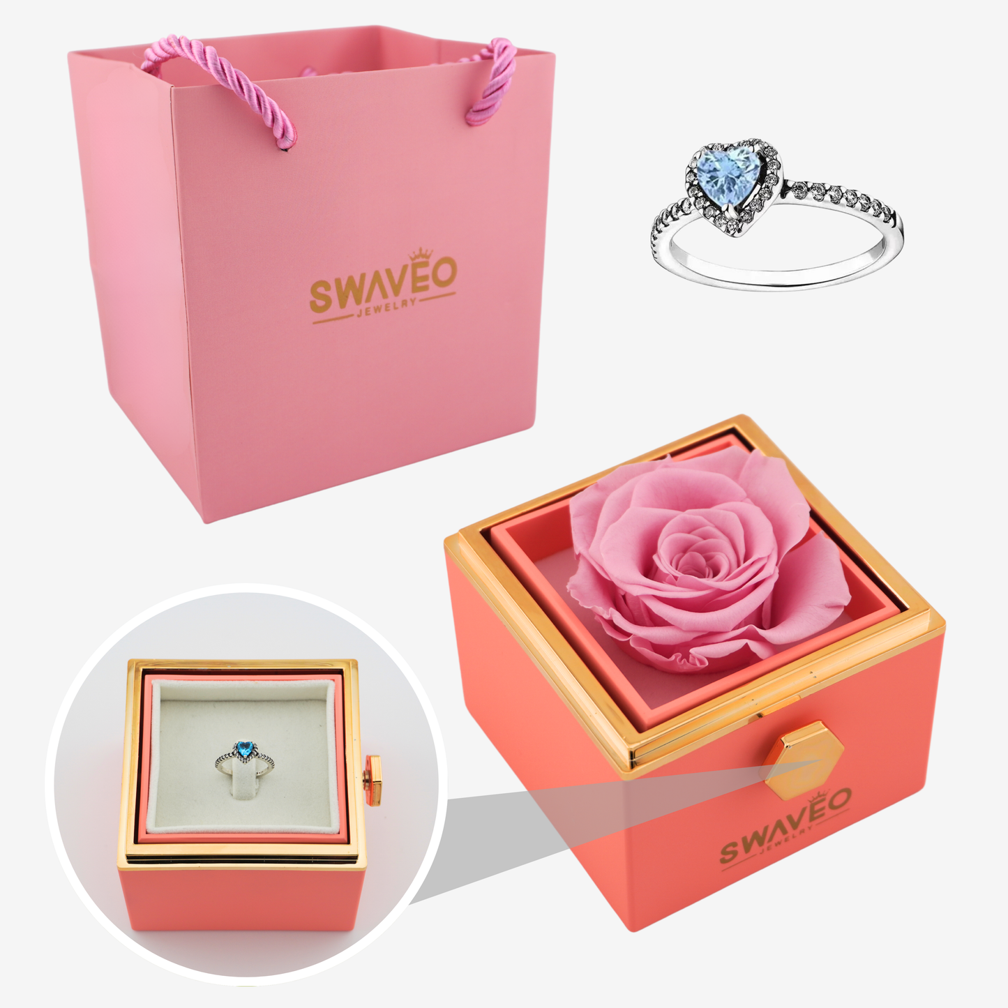 Forever Rose Box - W/ Heart Promise Ring - Swaveo Jewelry