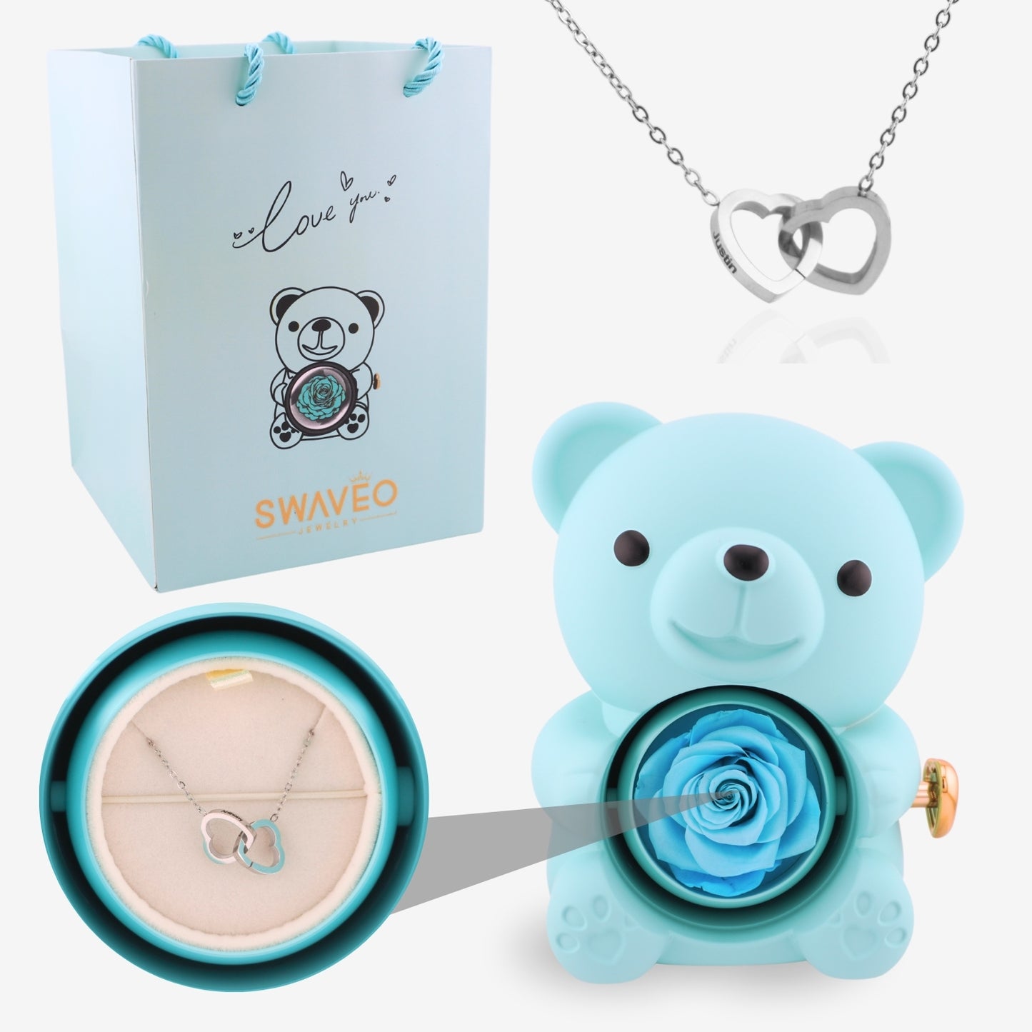 Forever Rose Bear W/ Engraved Necklace