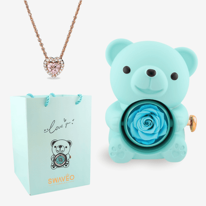 Forever Rose Bear W/ Eternal Heart Necklace - Swaveo Jewelry