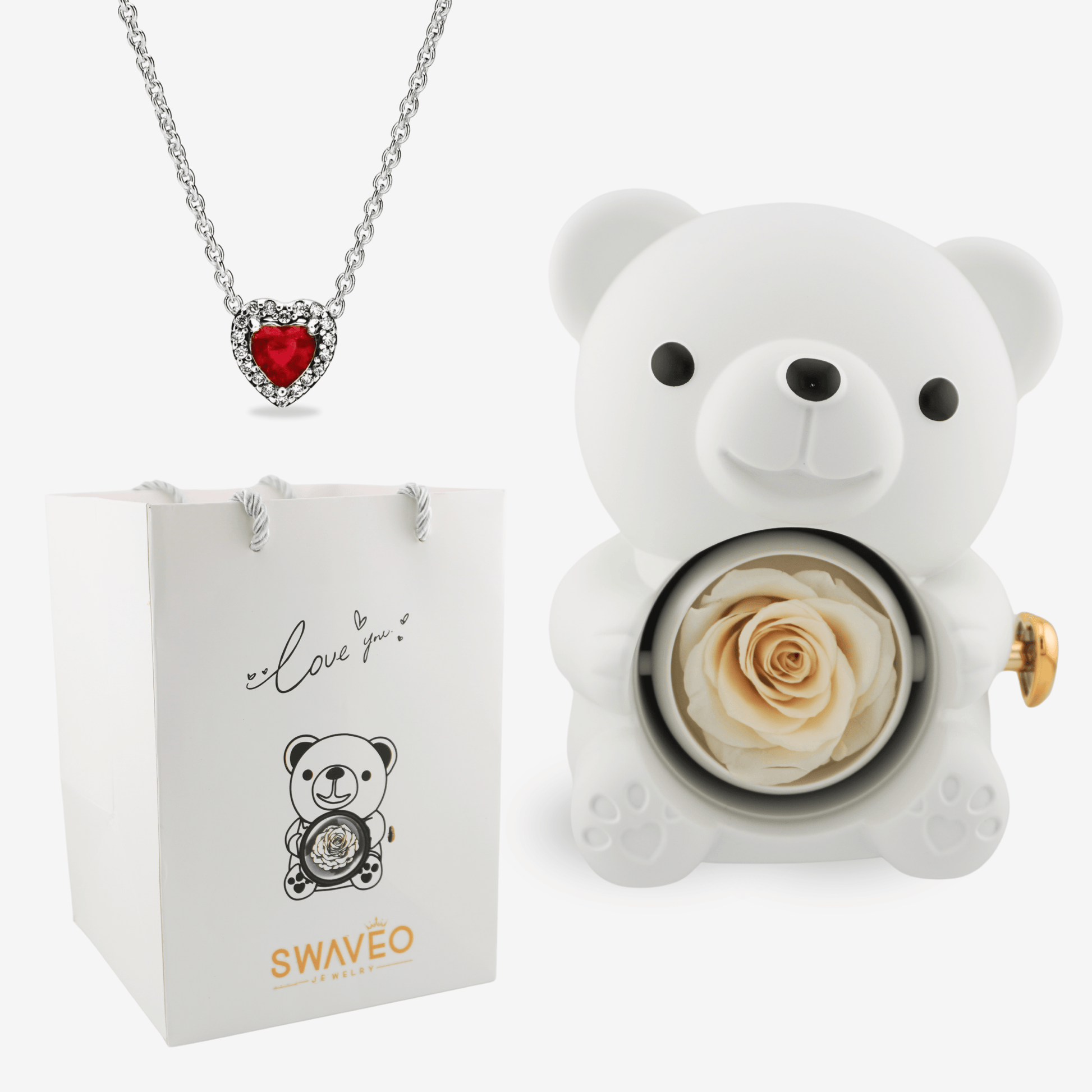 Forever Rose Bear W/ Eternal Heart Necklace - Swaveo Jewelry