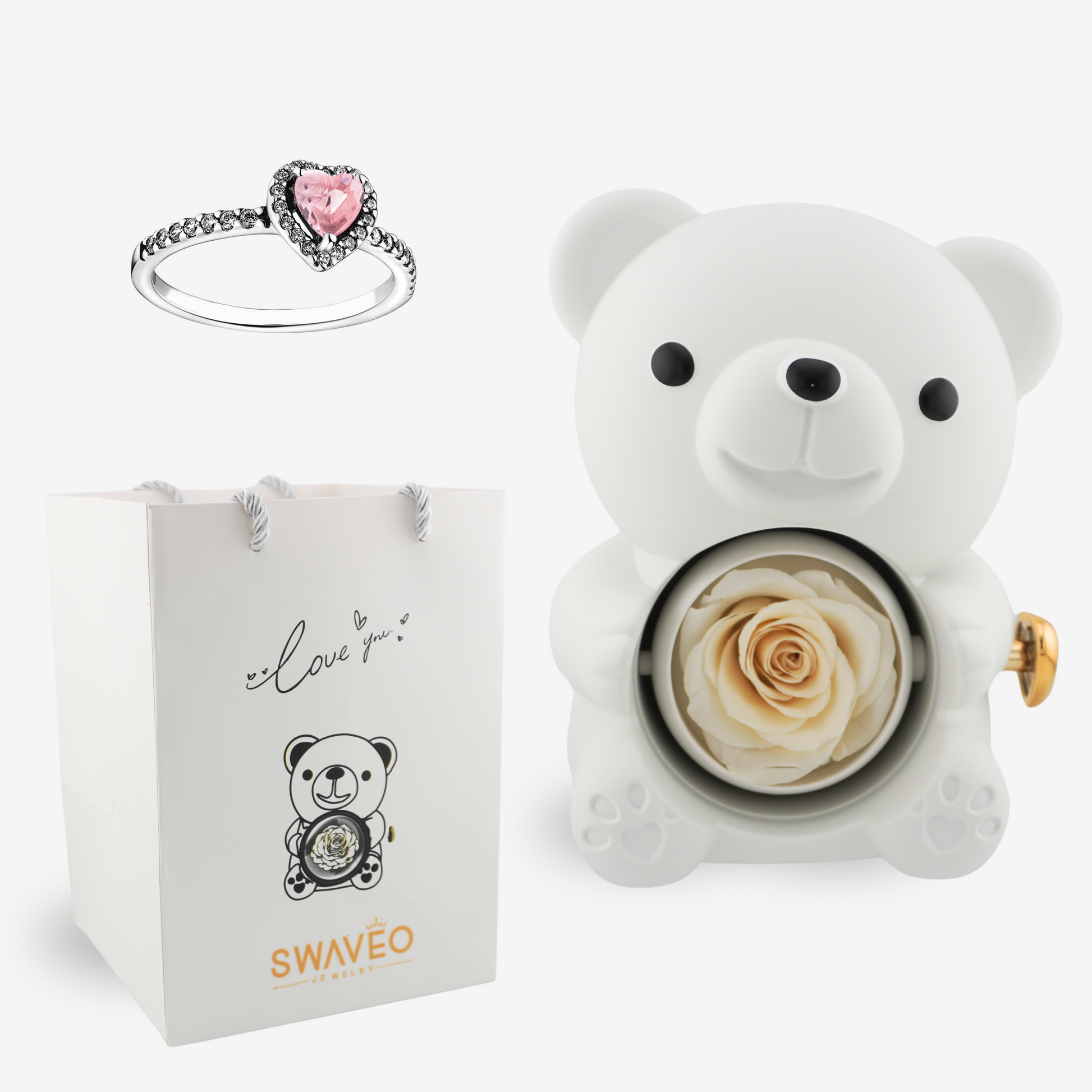 Forever Rose Bear W/ Promise Ring - Swaveo Jewelry