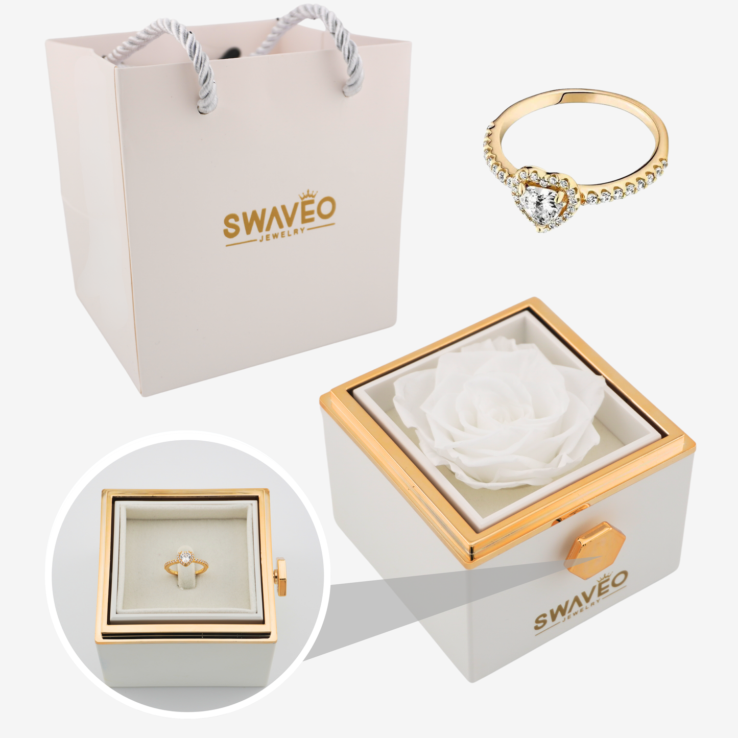 Forever Rose Box - W/ Heart Promise Ring - Swaveo Jewelry