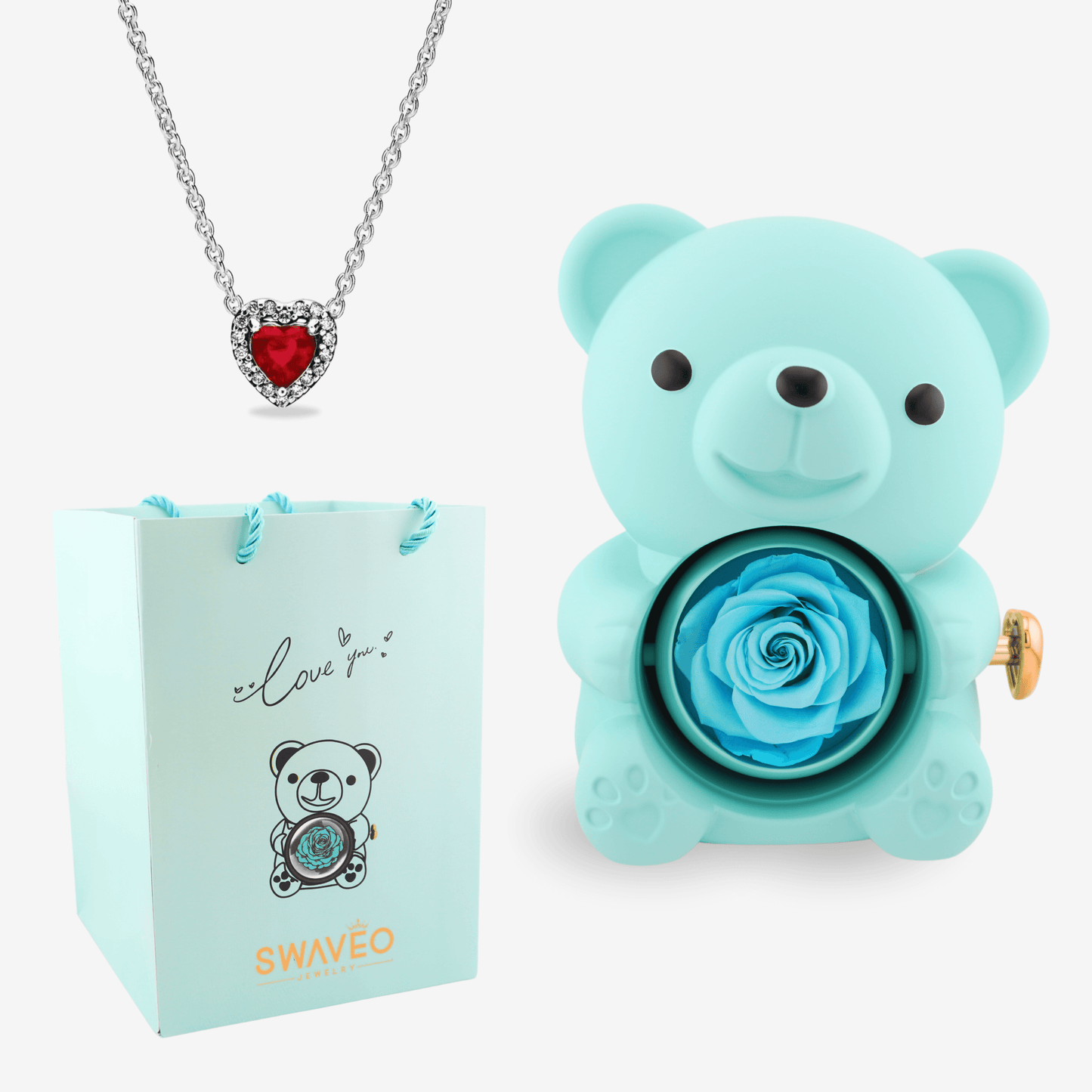 Forever Rose Bear W/ Eternal Heart Necklace - Swaveo Jewelry