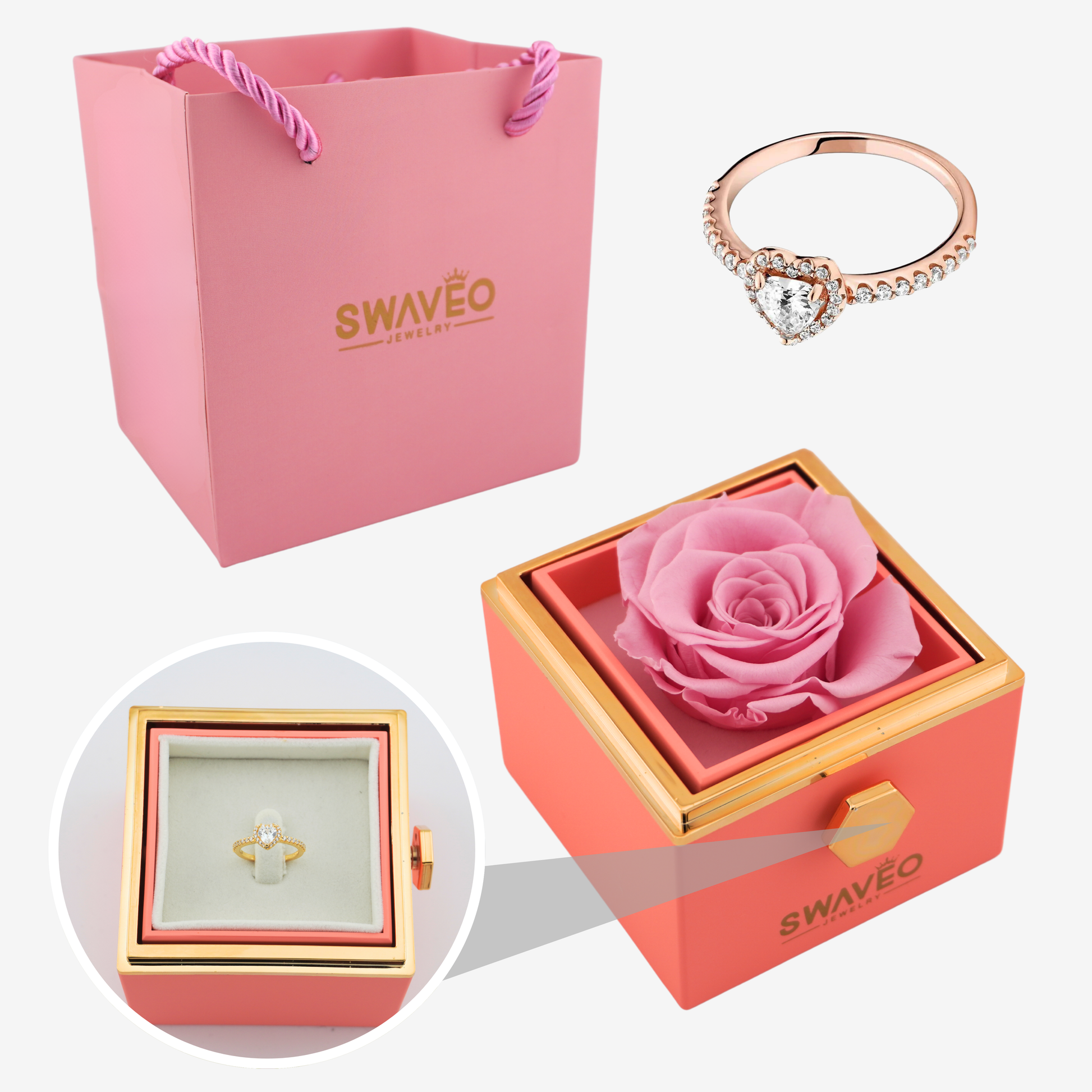 Forever Rose Box - W/ Heart Promise Ring - Swaveo Jewelry