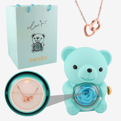 Rose Bear W/ Forever Rose & Heart Necklace - Swaveo Jewelry