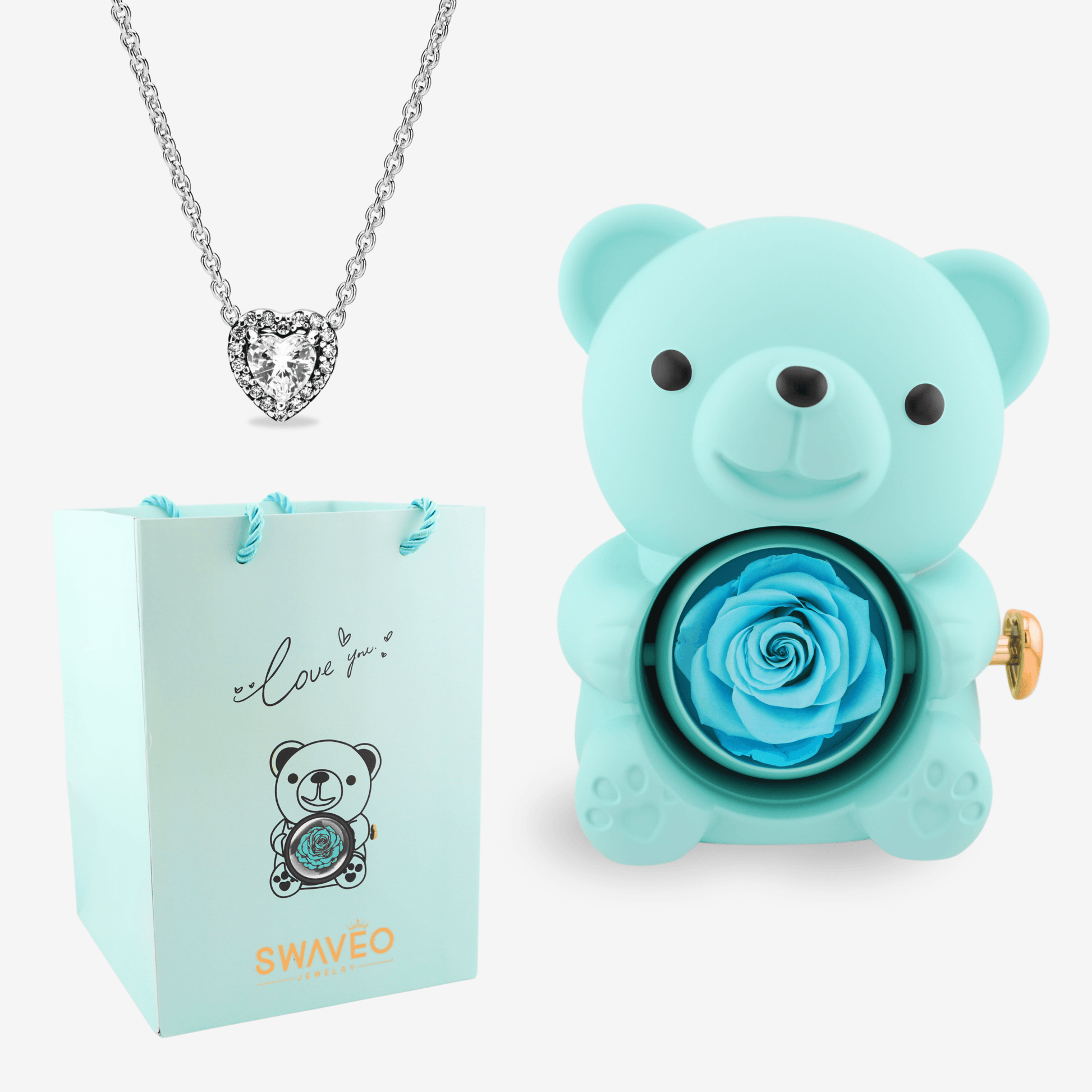 Forever Rose Bear W/ Eternal Heart Necklace - Swaveo Jewelry