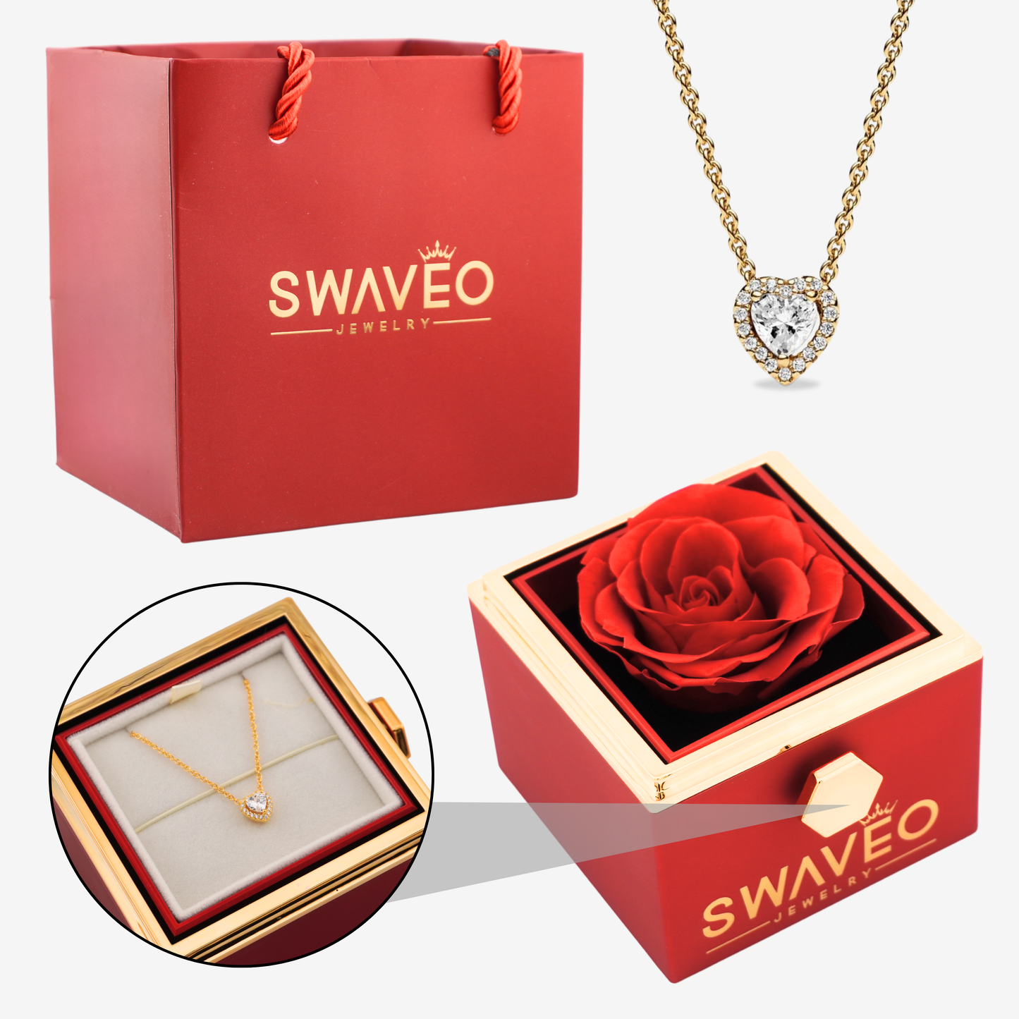 Forever Rose Box W/ Eternal Heart Necklace