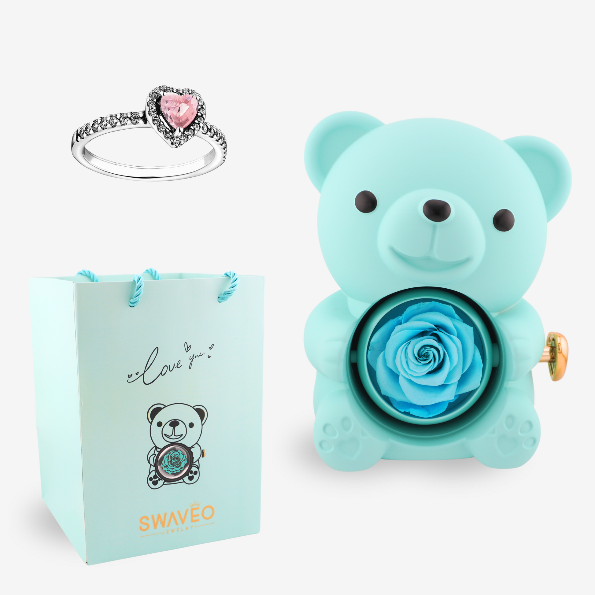 Forever Rose Bear W/ Promise Ring - Swaveo Jewelry