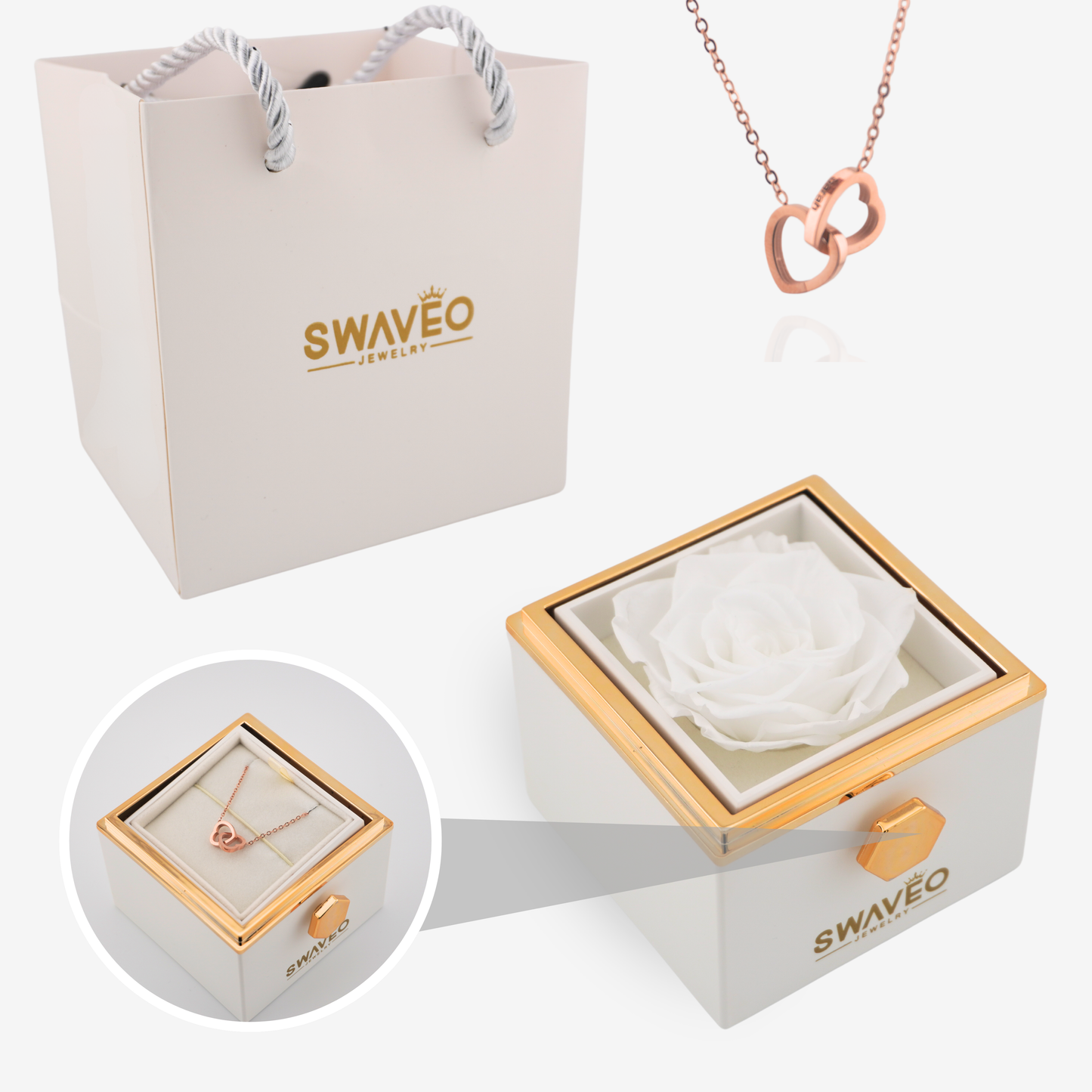 Forever Rose Box - W/ Engraved Heart Necklace - Swaveo Jewelry