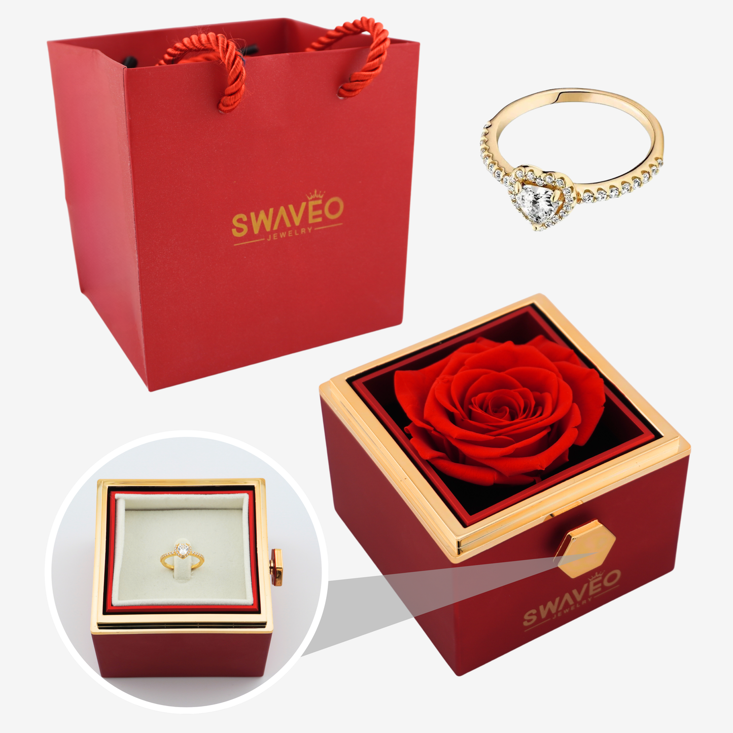 Forever Rose Box - W/ Heart Promise Ring - Swaveo Jewelry