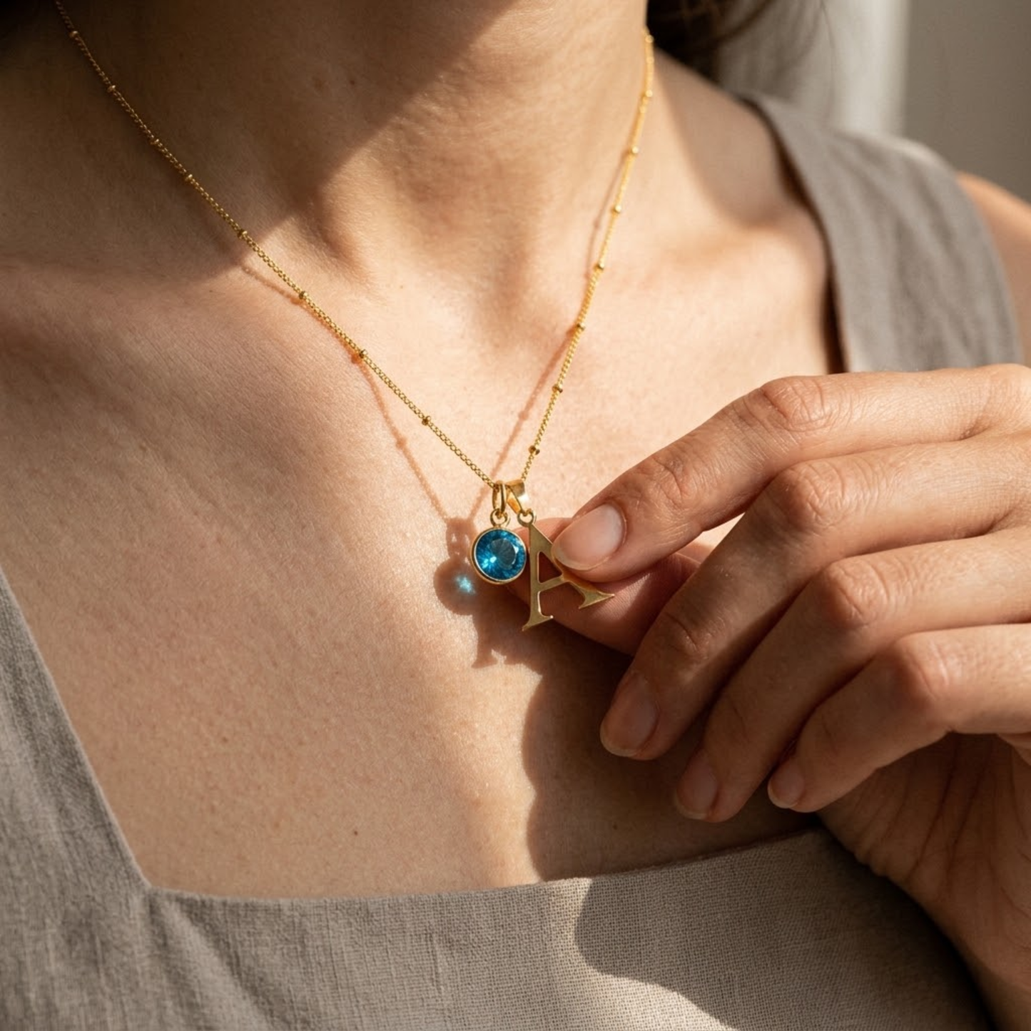 Initial & Birthstone Necklace