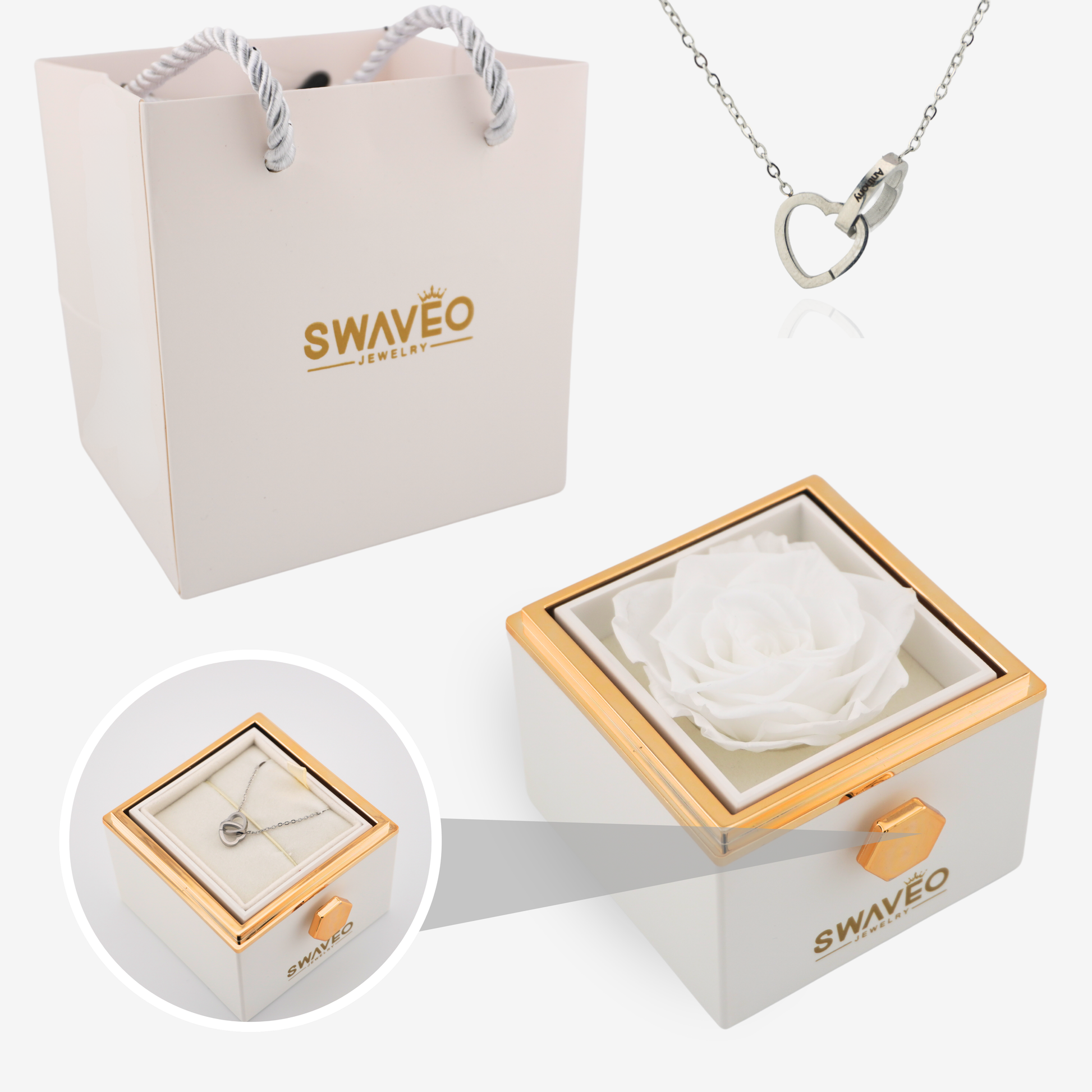 Forever Rose Box - W/ Engraved Heart Necklace - Swaveo Jewelry