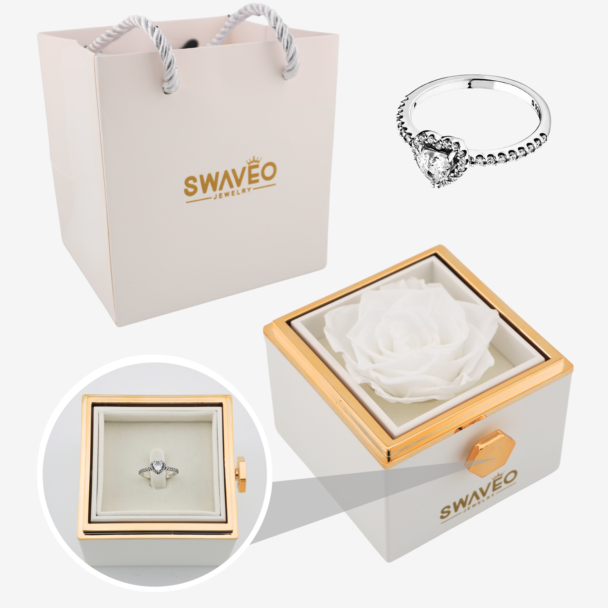 Forever Rose Box - W/ Heart Promise Ring - Swaveo Jewelry