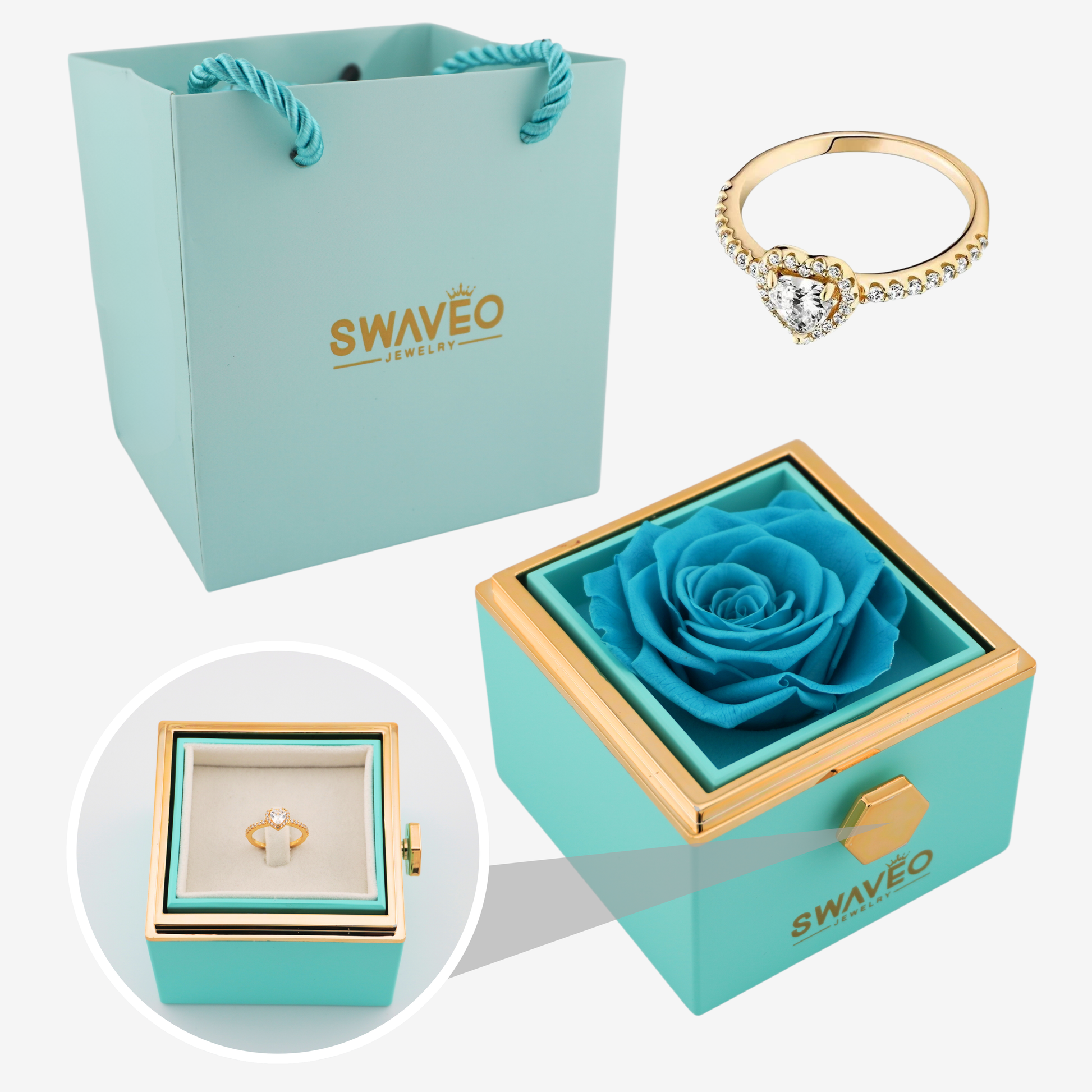 Forever Rose Box - W/ Heart Promise Ring - Swaveo Jewelry