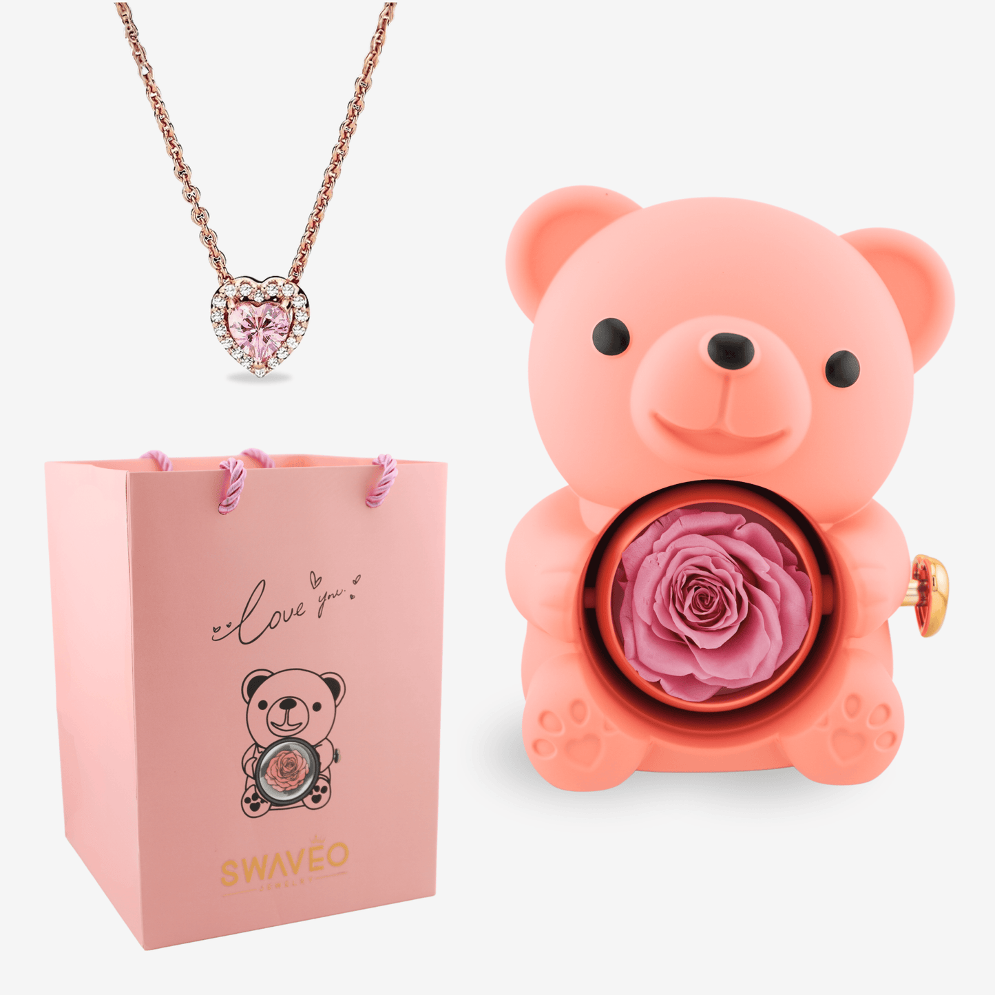 Forever Rose Bear W/ Eternal Heart Necklace - Swaveo Jewelry