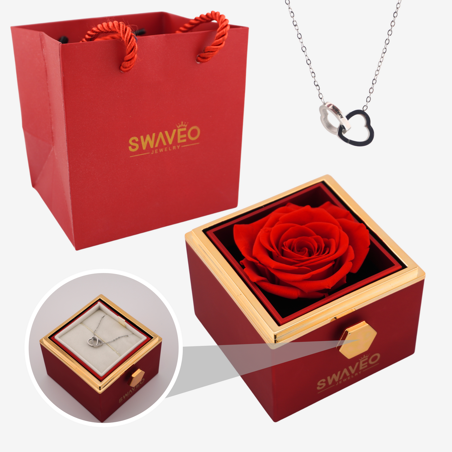 Eternal Rose Box - w/ Engraved Necklace & Real Rose Pink / Rose Gold